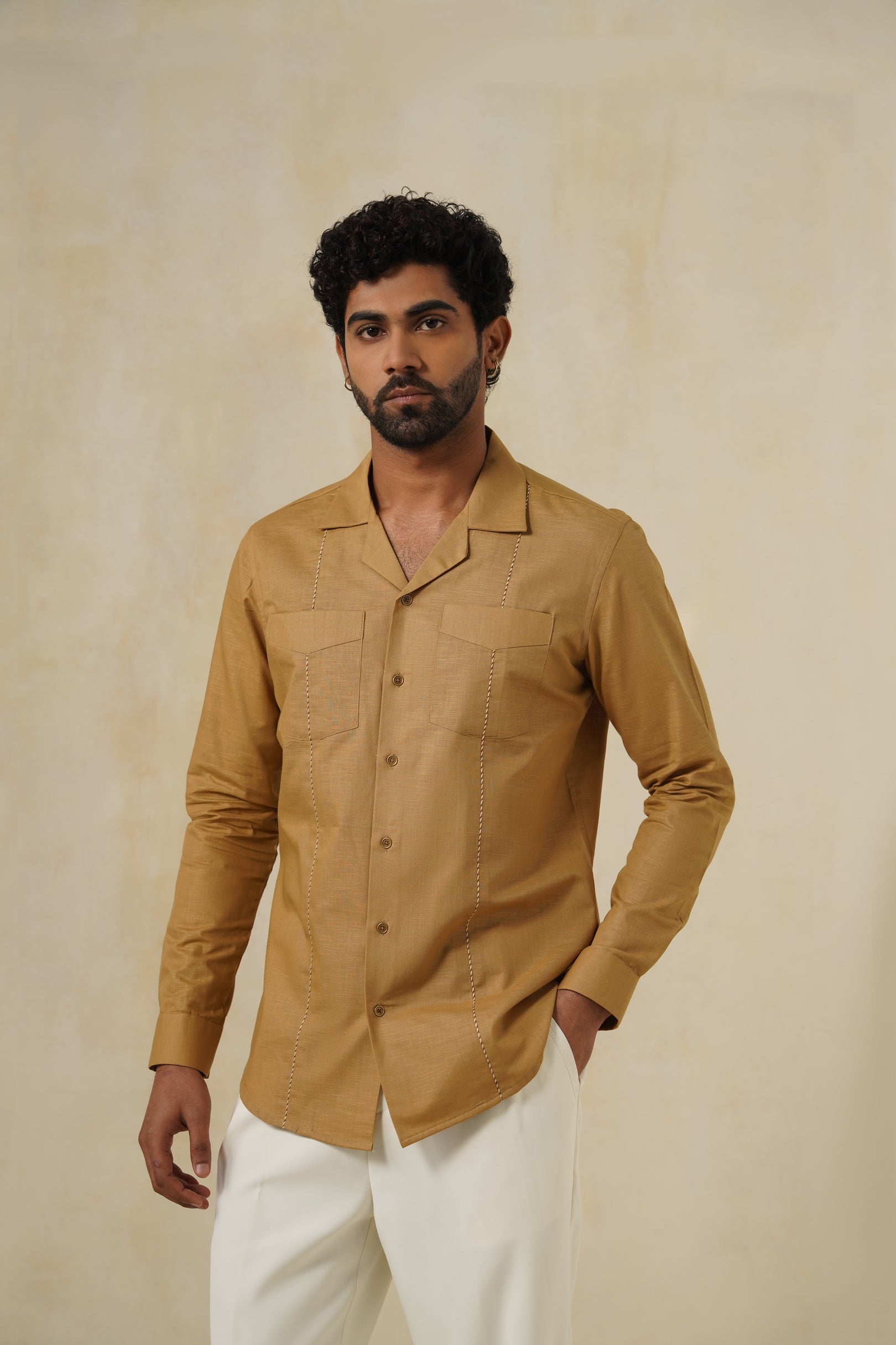 Tan Safari Shirt | Men's Linen Shirt