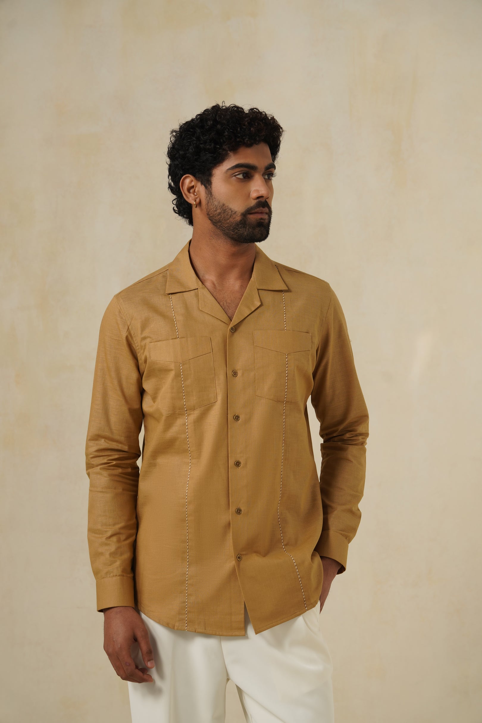 Tan Safari Shirt | Men's Linen Shirt