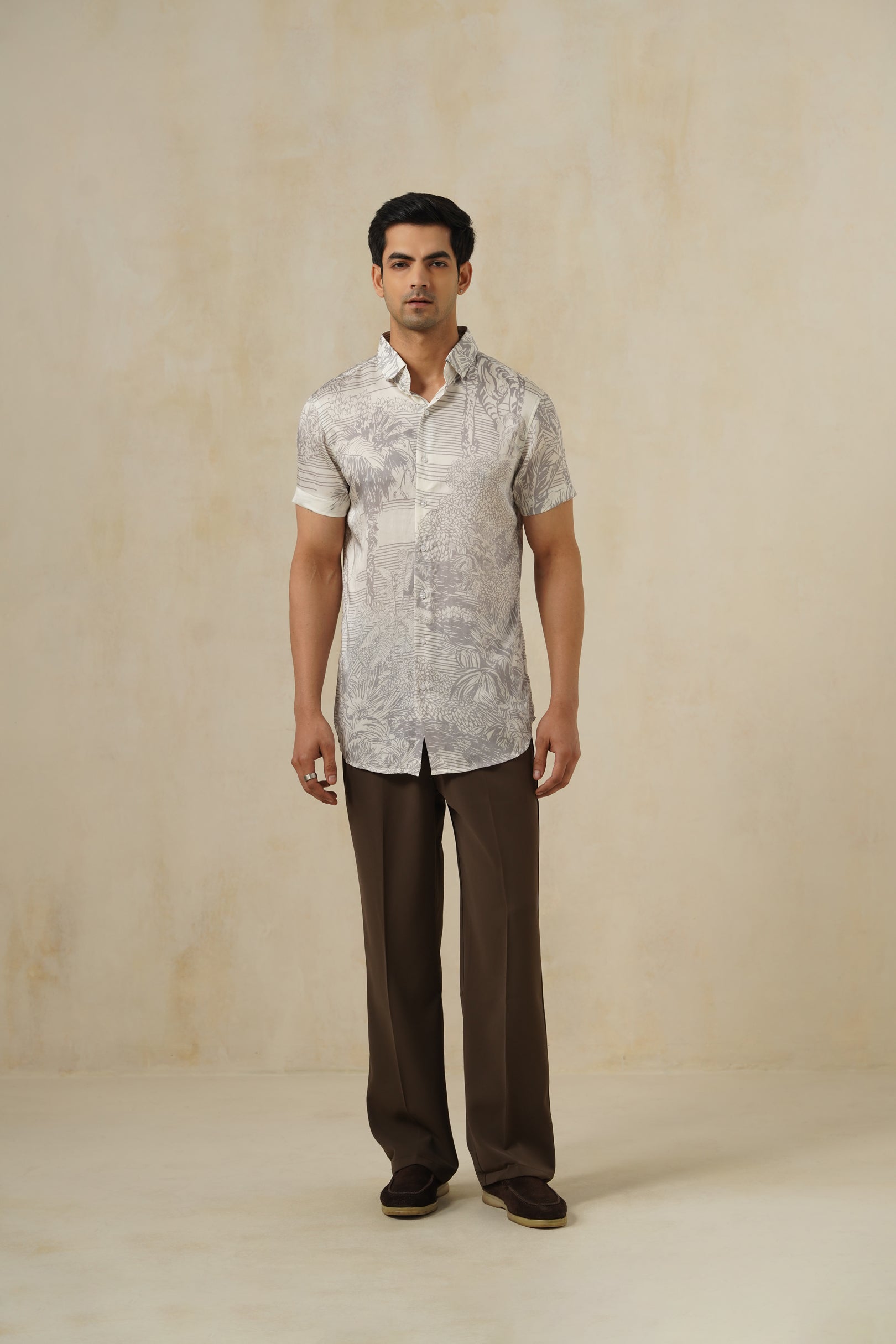 Terra Grey | Men's Printed Cotton-Linen Shirt