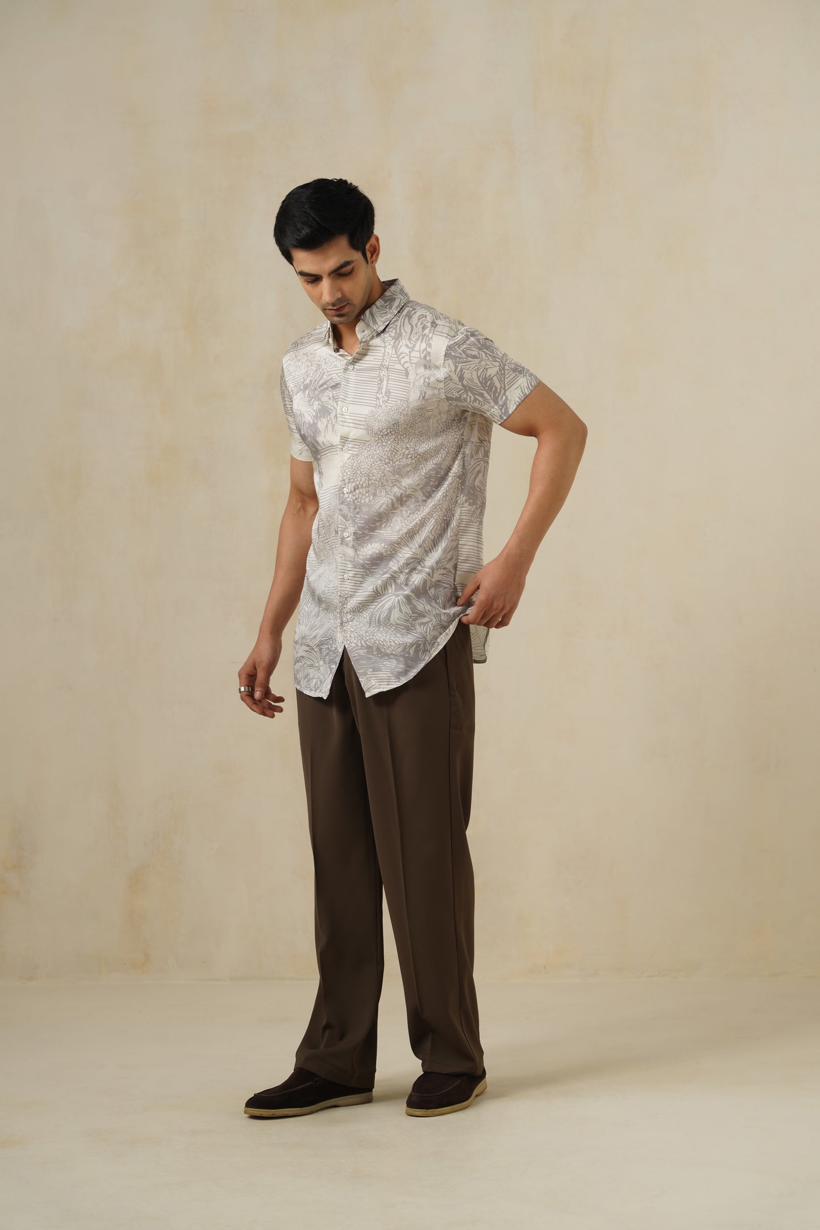 Terra Grey | Men's Printed Cotton-Linen Shirt