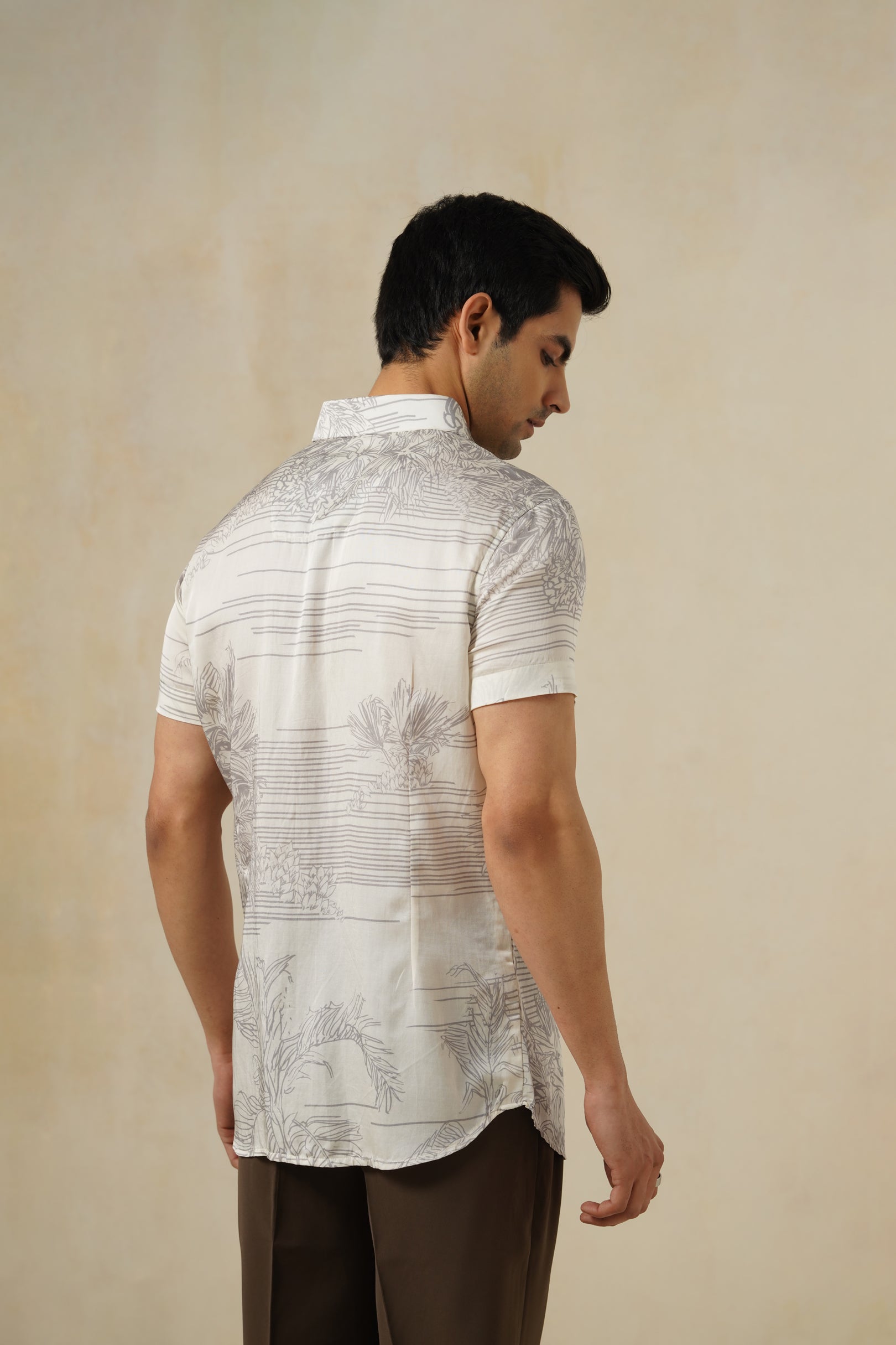 Terra Grey | Men's Printed Cotton-Linen Shirt