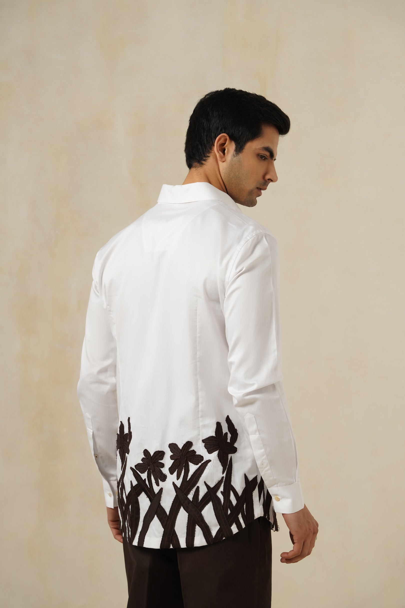 Noir Meadow | Men's Emb Cotton Shirt