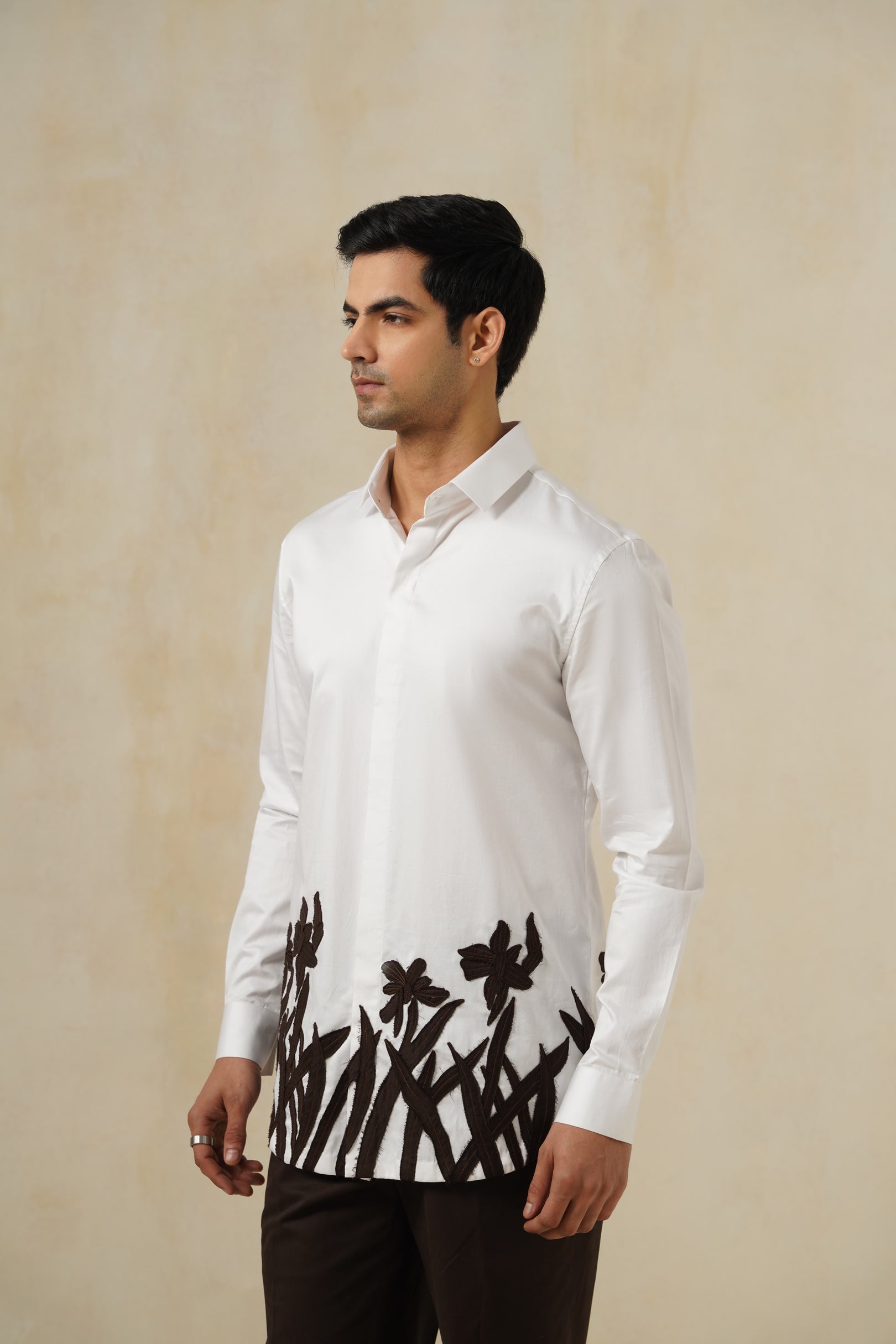 Noir Meadow | Men's Emb Cotton Shirt
