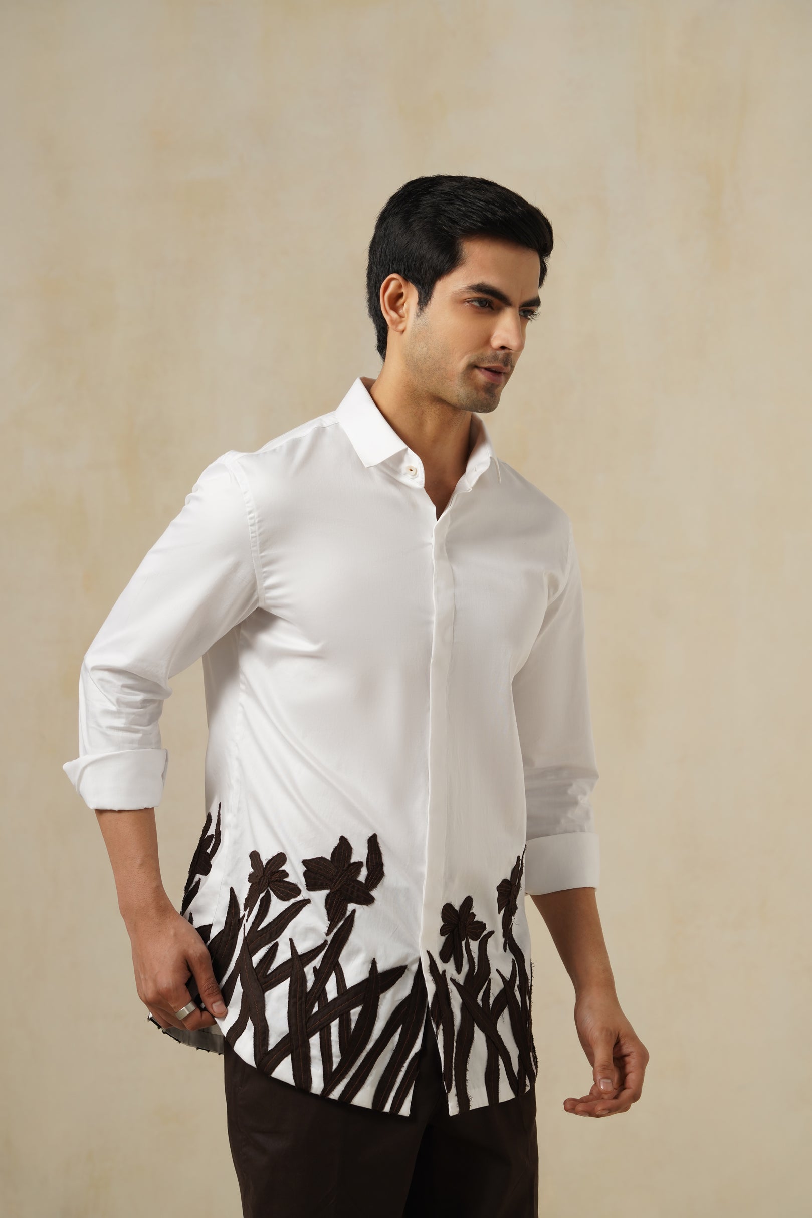 Noir Meadow | Men's Emb Cotton Shirt