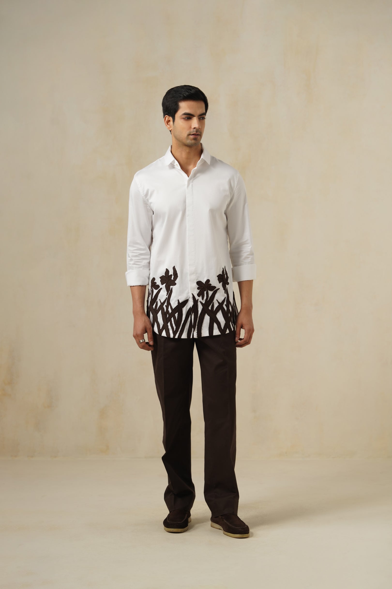 Noir Meadow | Men's Emb Cotton Shirt