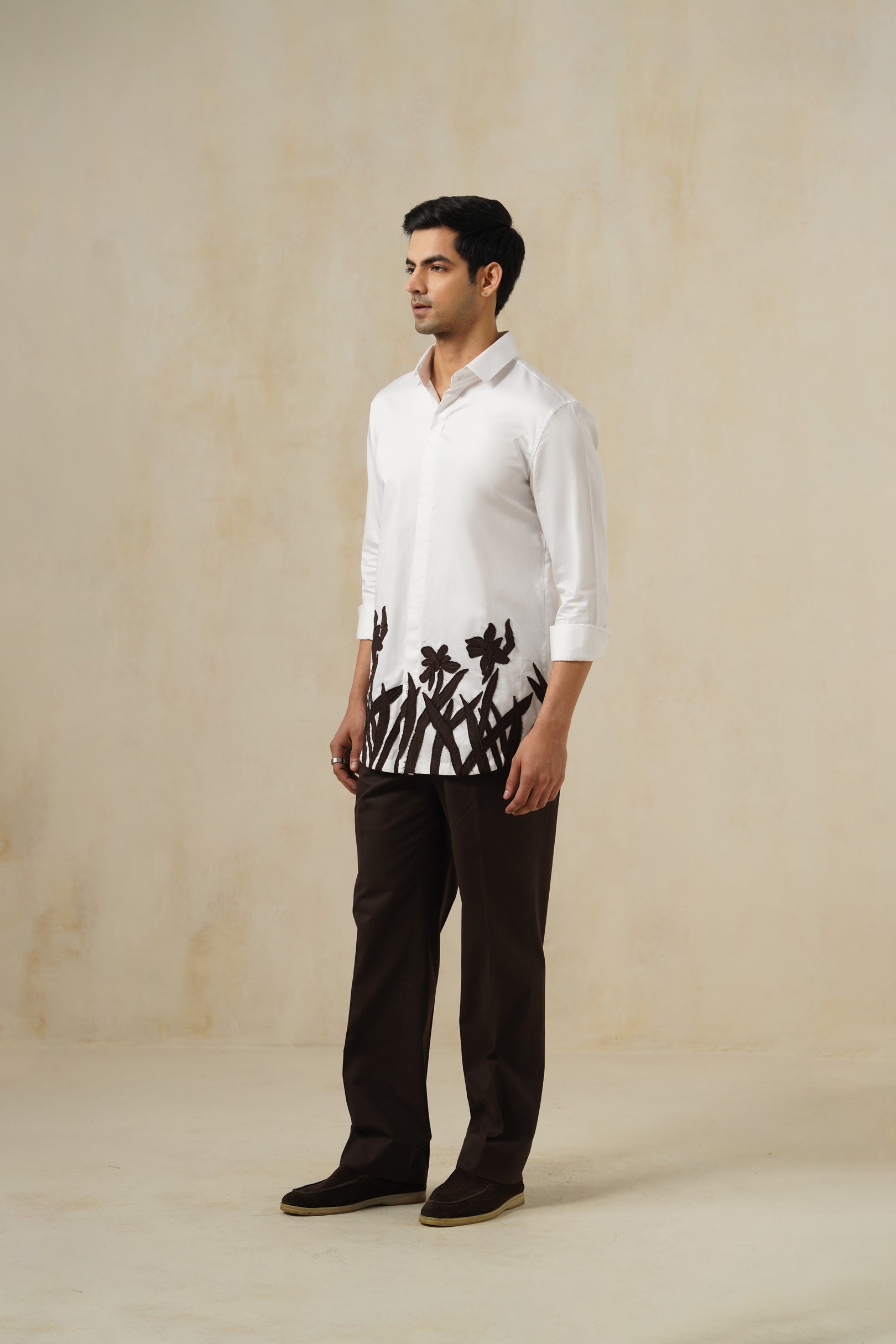 Noir Meadow | Men's Emb Cotton Shirt
