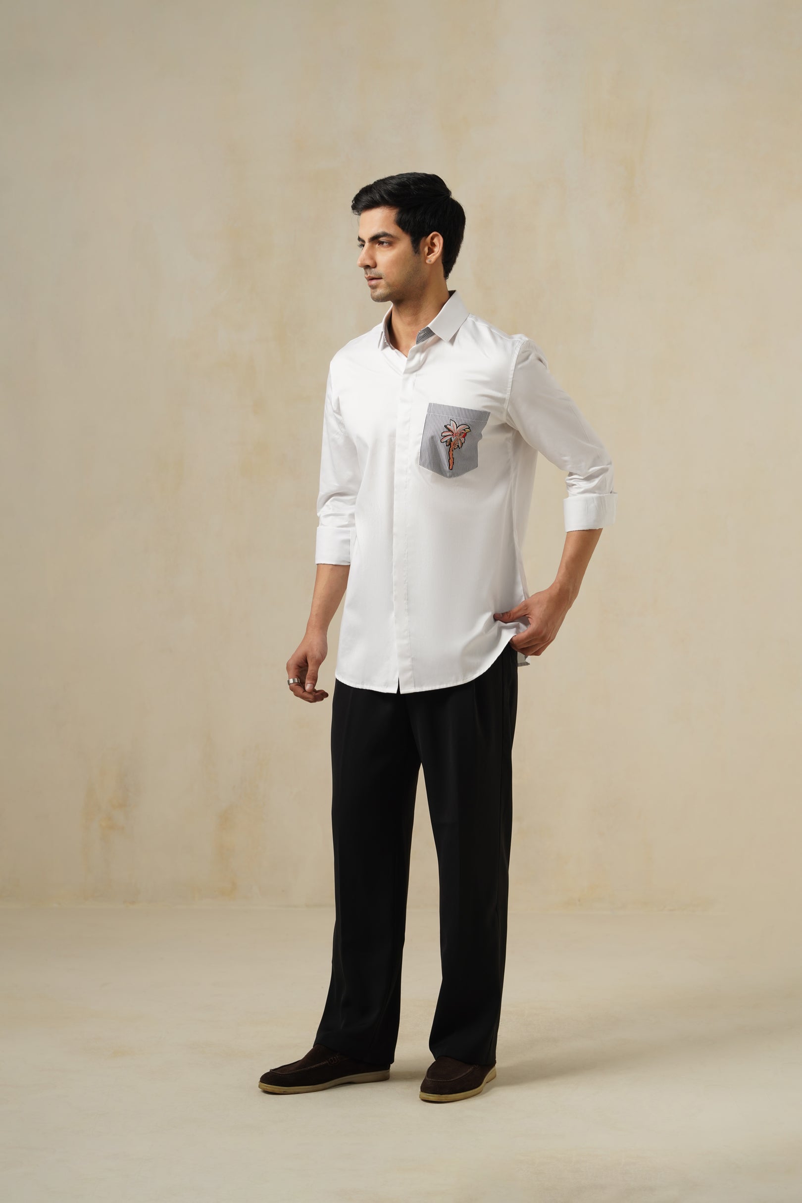 Pocket Palm | Men's White Cotton Shirt
