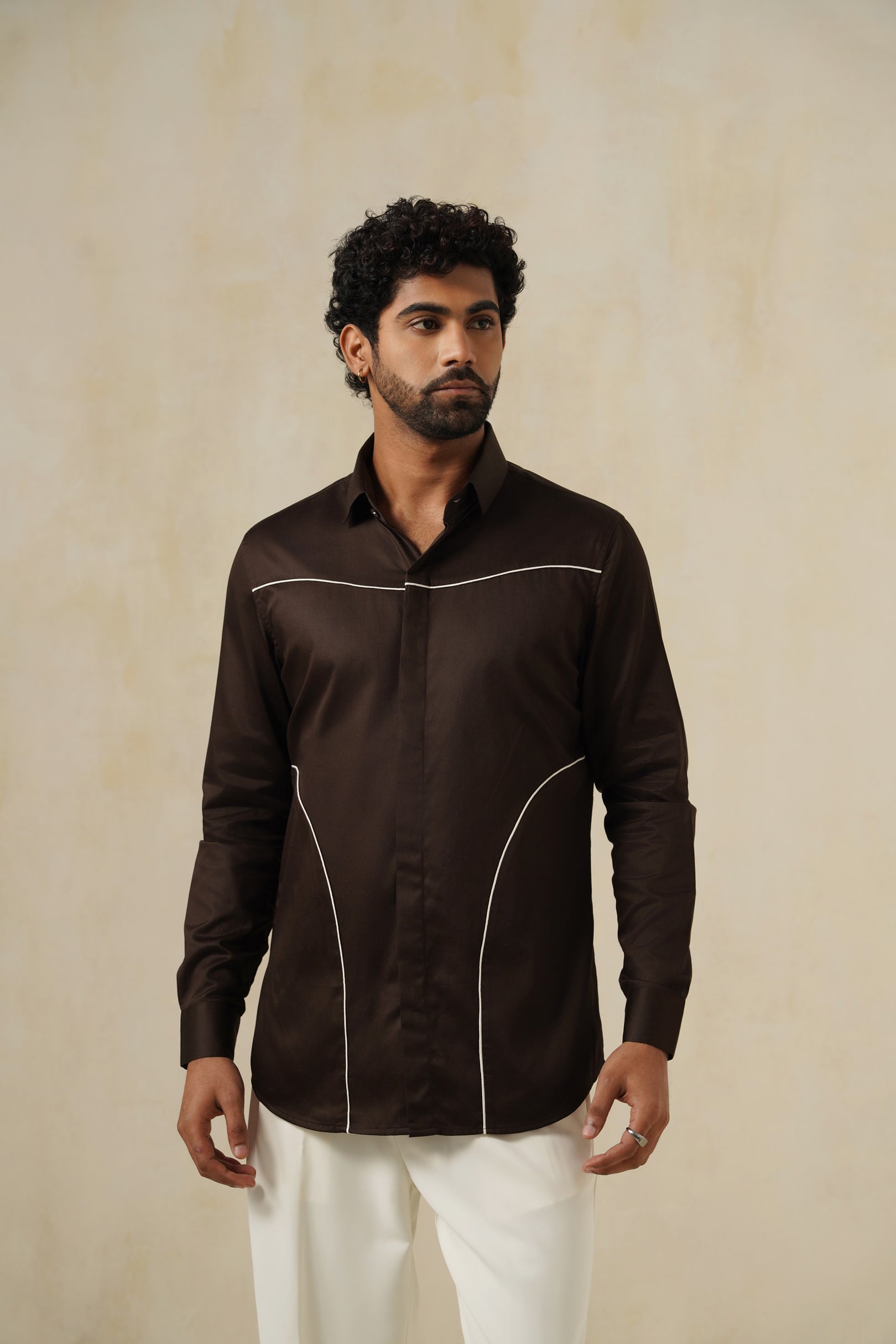 Contour Noir | Men's Brown Cotton Shirt