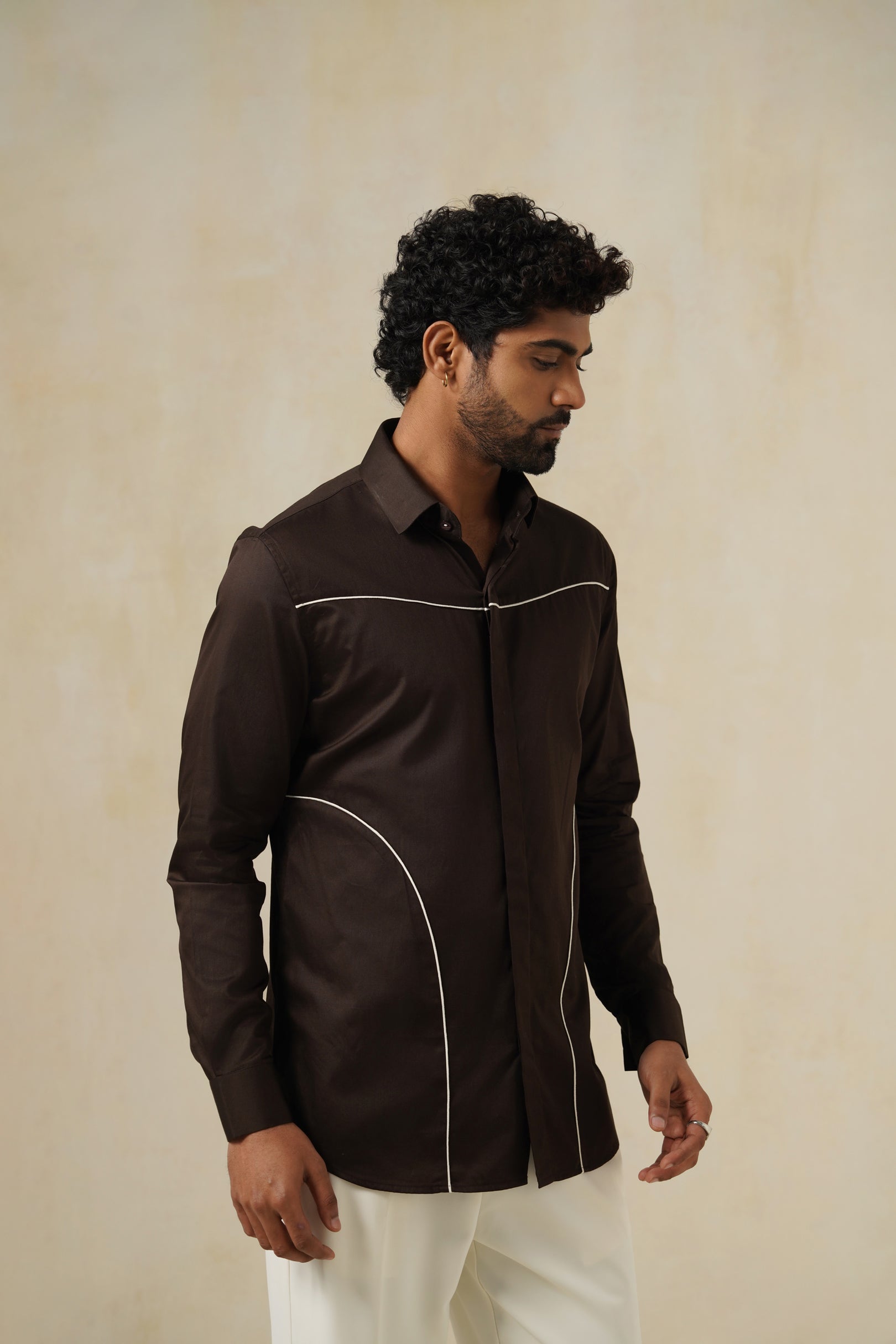 Contour Noir | Men's Brown Cotton Shirt