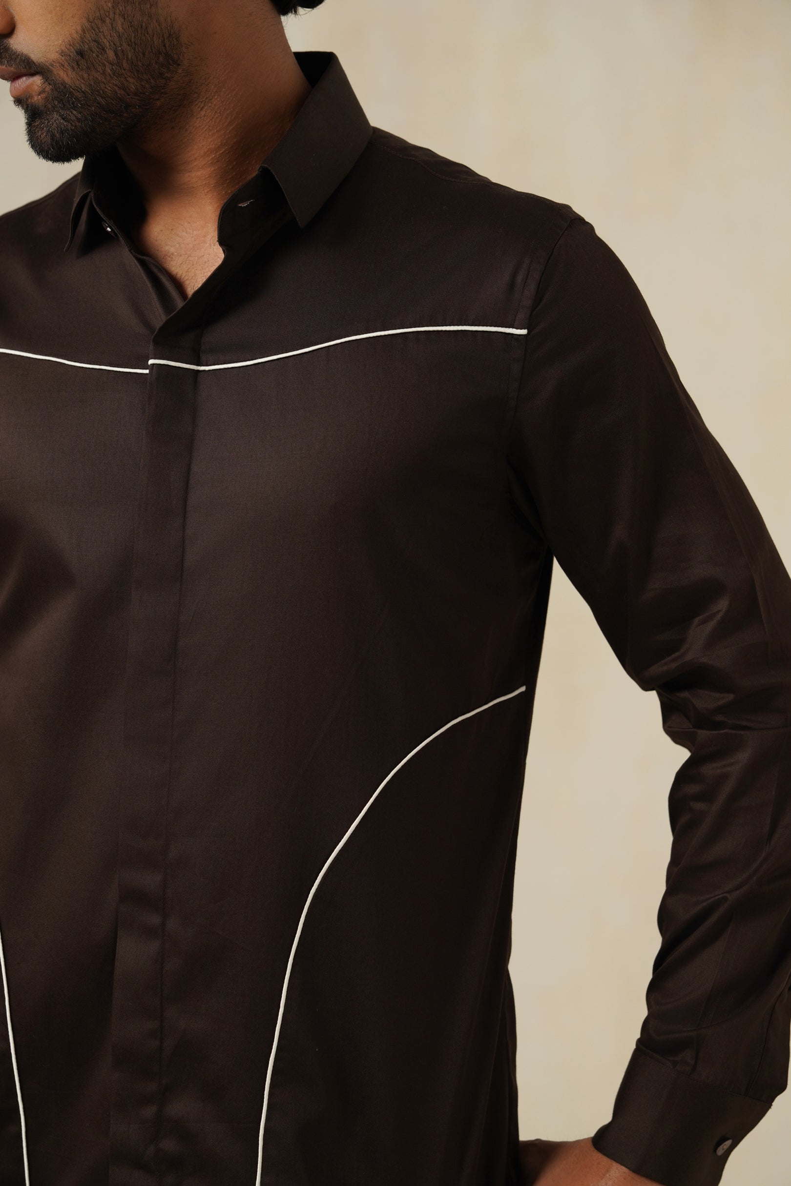 Contour Noir | Men's Brown Cotton Shirt