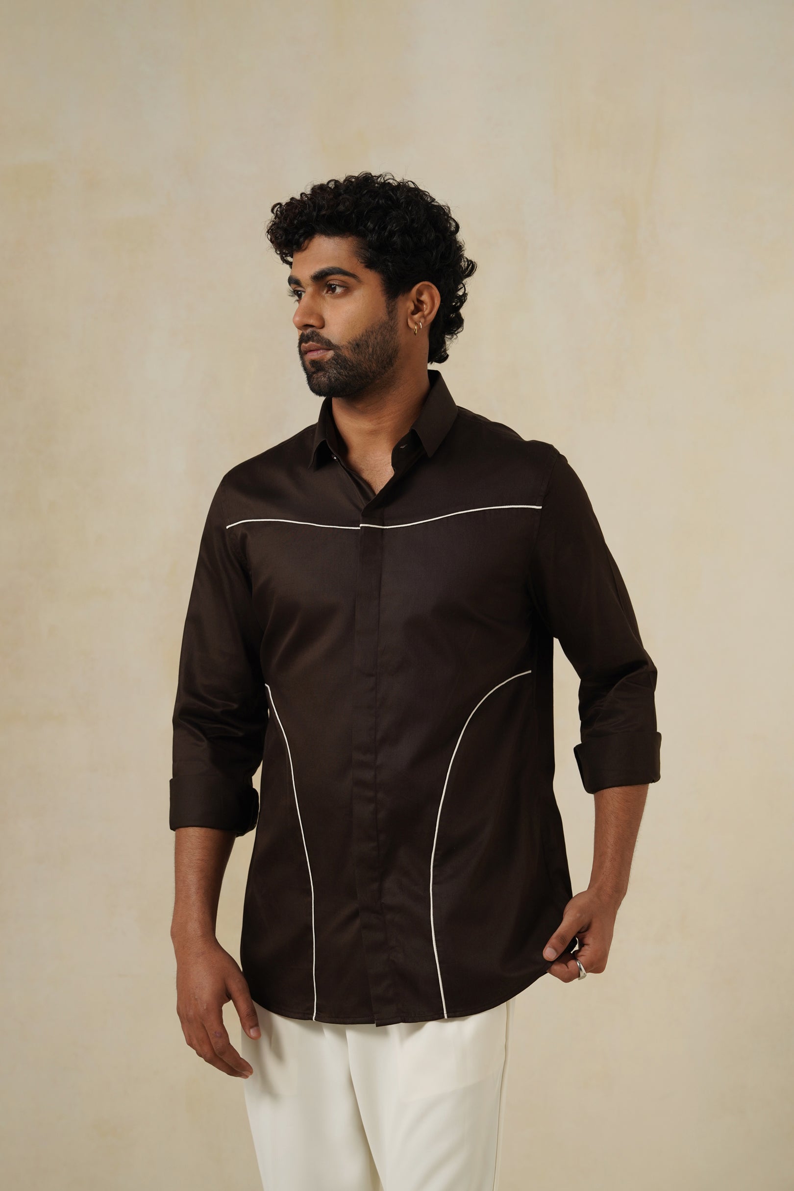 Contour Noir | Men's Brown Cotton Shirt
