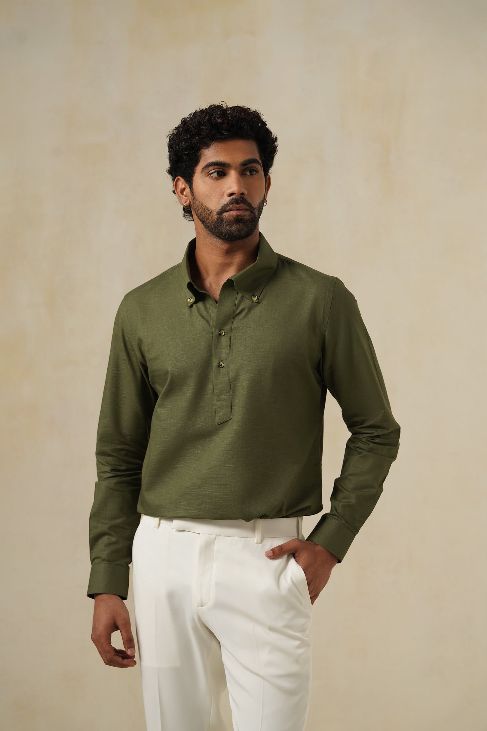 Olive Aero Placket | Men's Linen Shirt