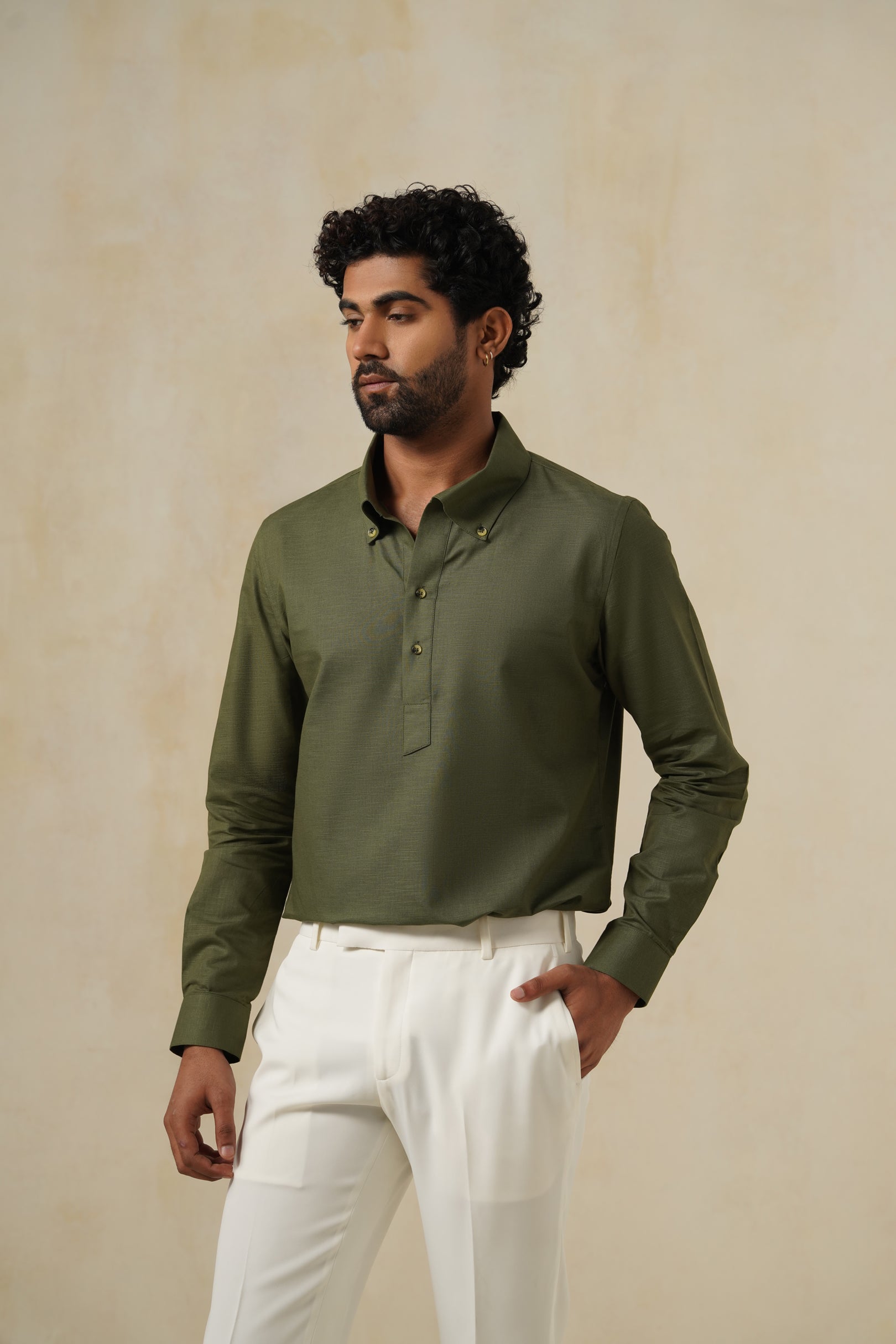 Olive Aero Placket | Men's Linen Shirt