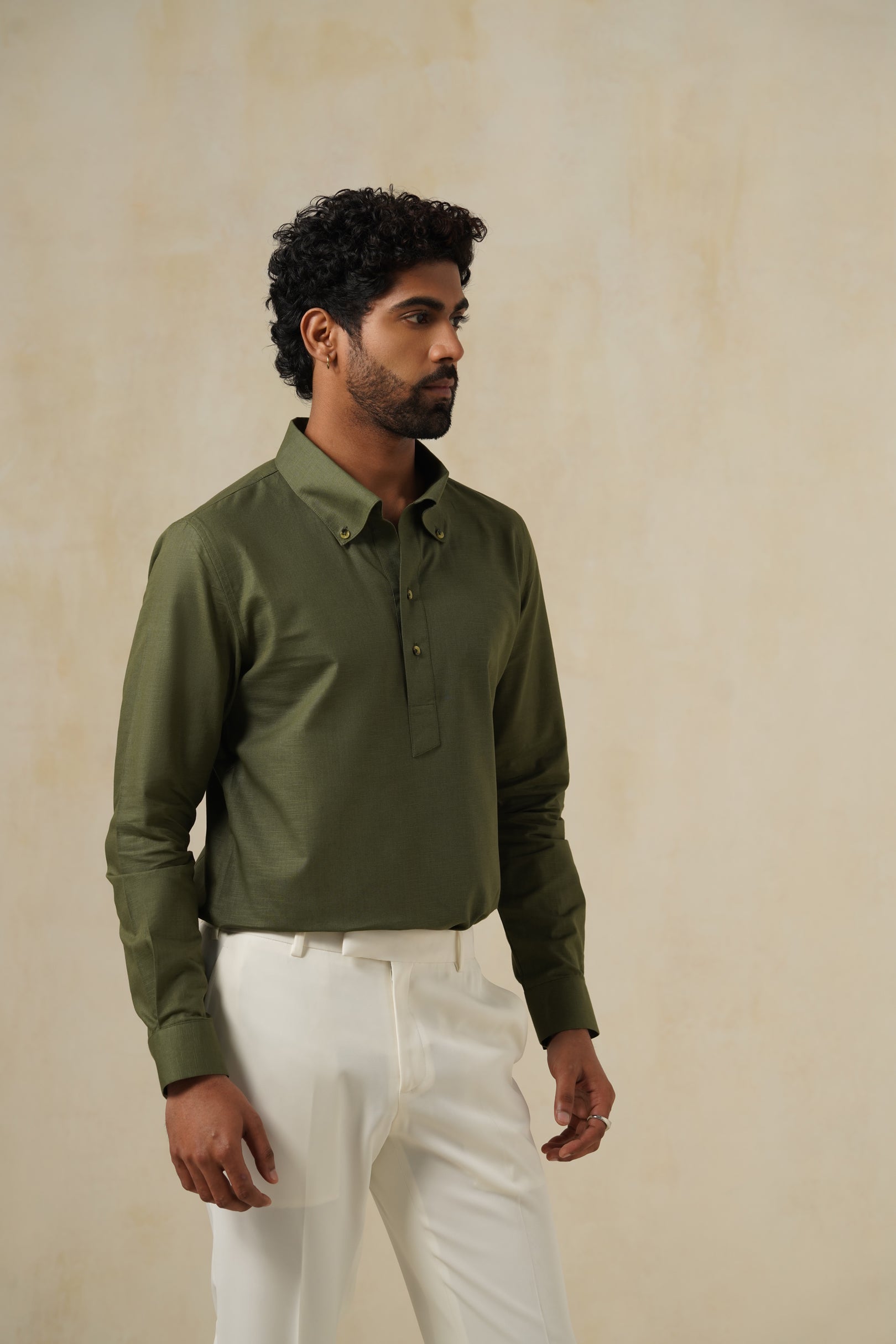 Olive Aero Placket | Men's Linen Shirt