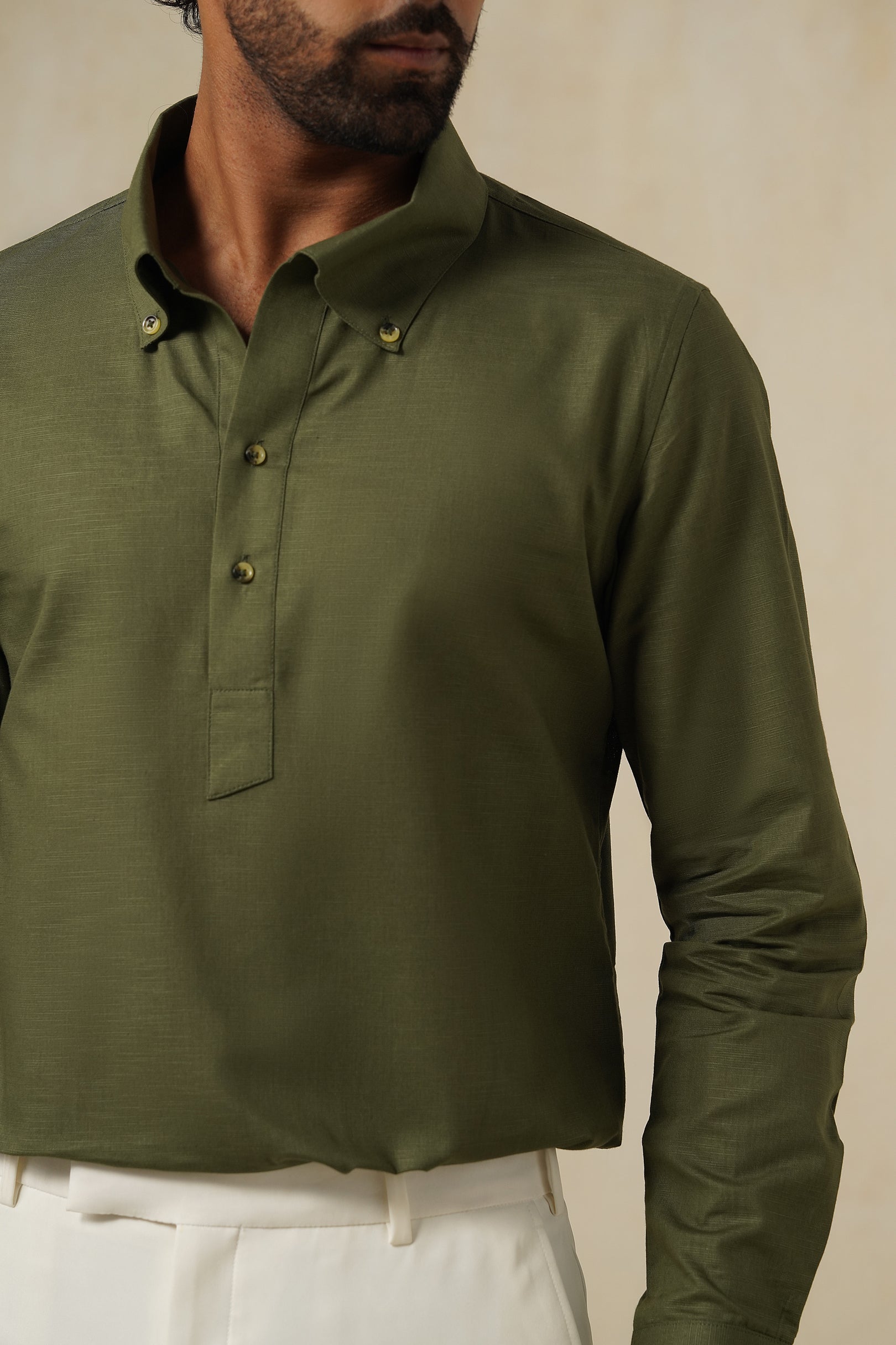 Olive Aero Placket | Men's Linen Shirt