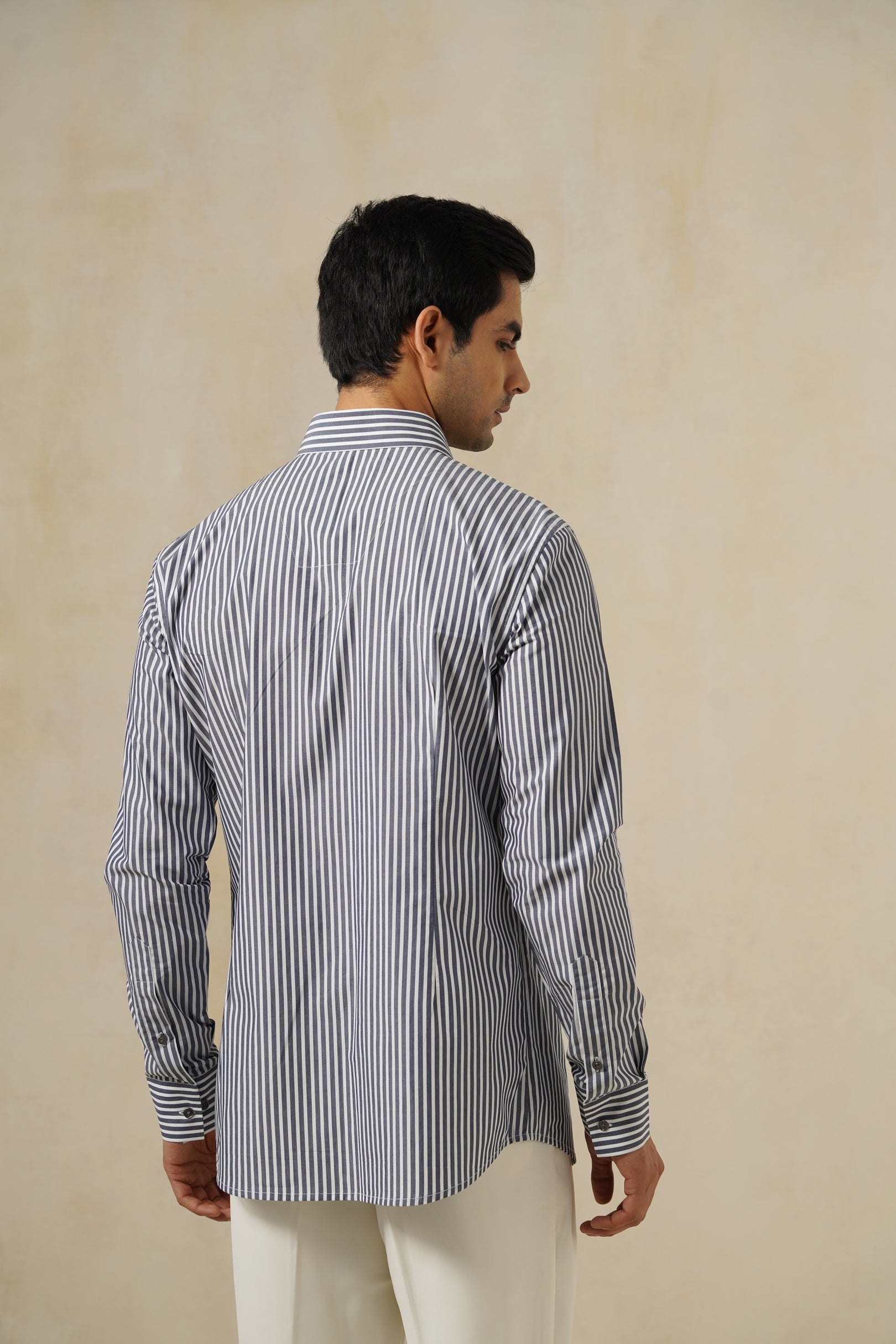 Kanagawa | Men's Pinstripe Emb Cotton Shirt
