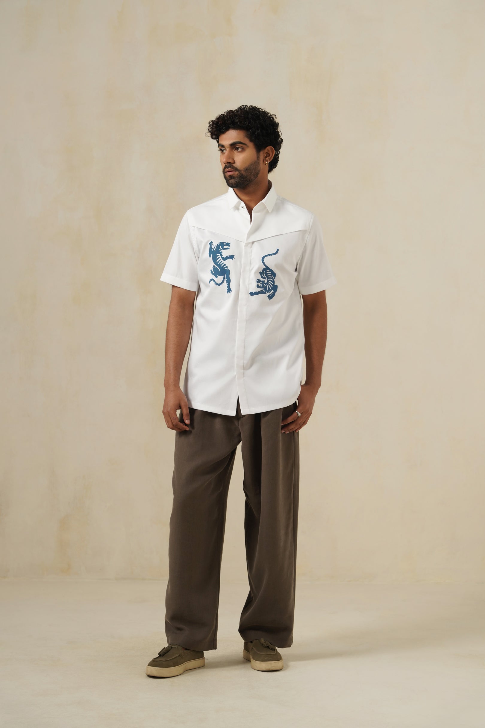 Wild Symmetry | Men's White Linen Shirt