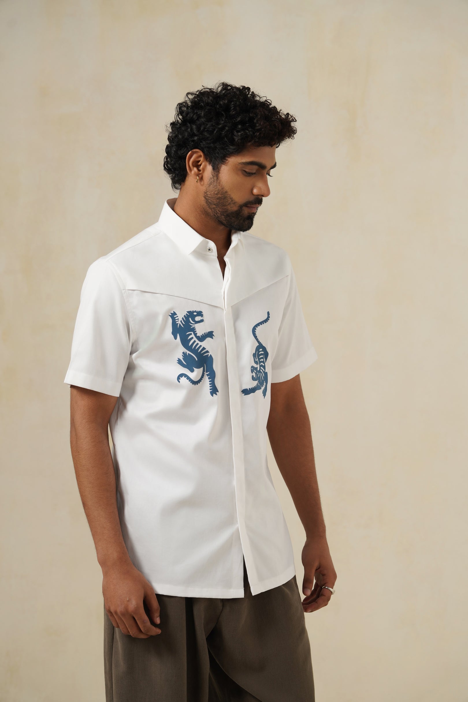 Wild Symmetry | Men's White Linen Shirt
