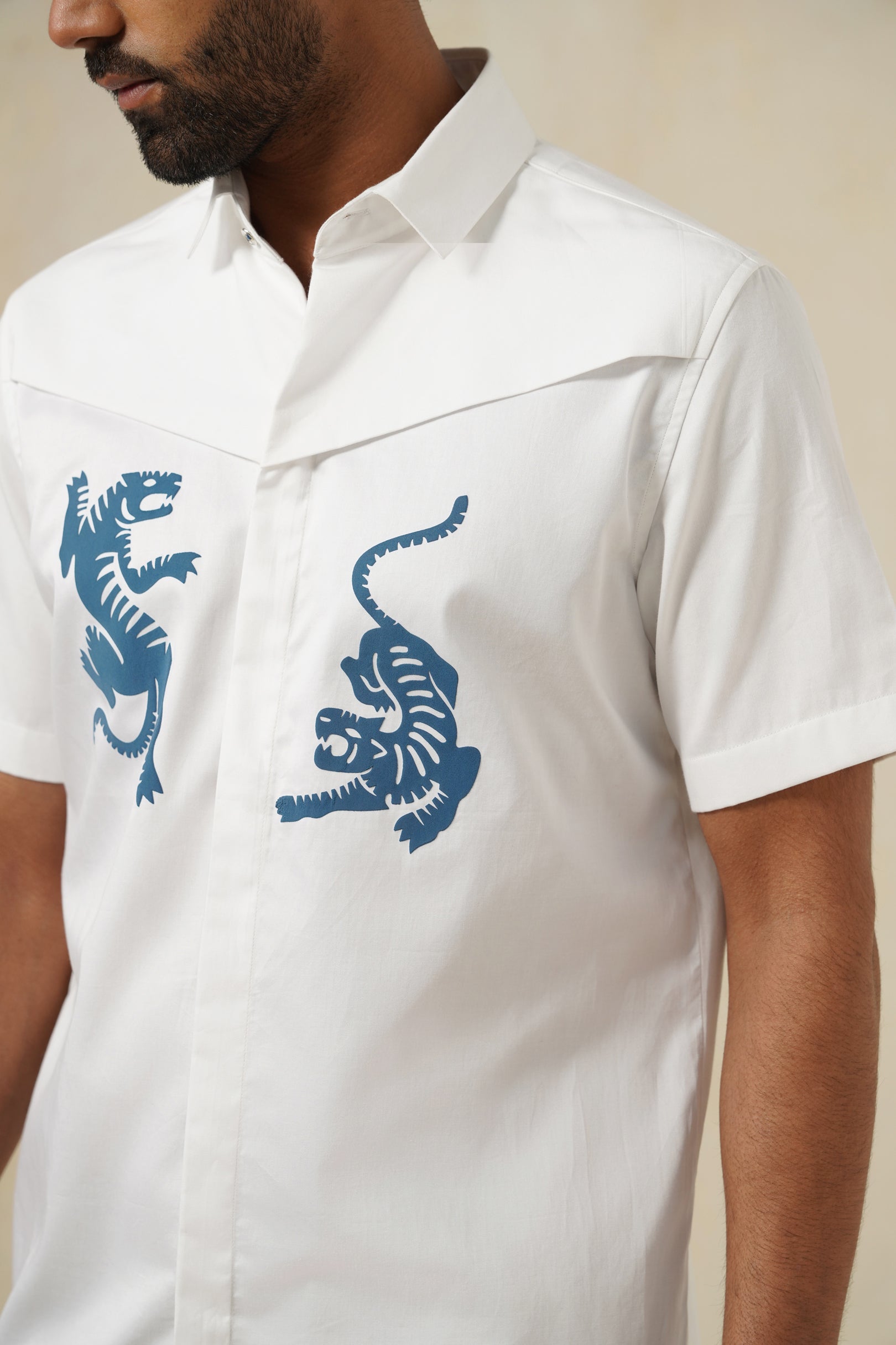 Wild Symmetry | Men's White Linen Shirt