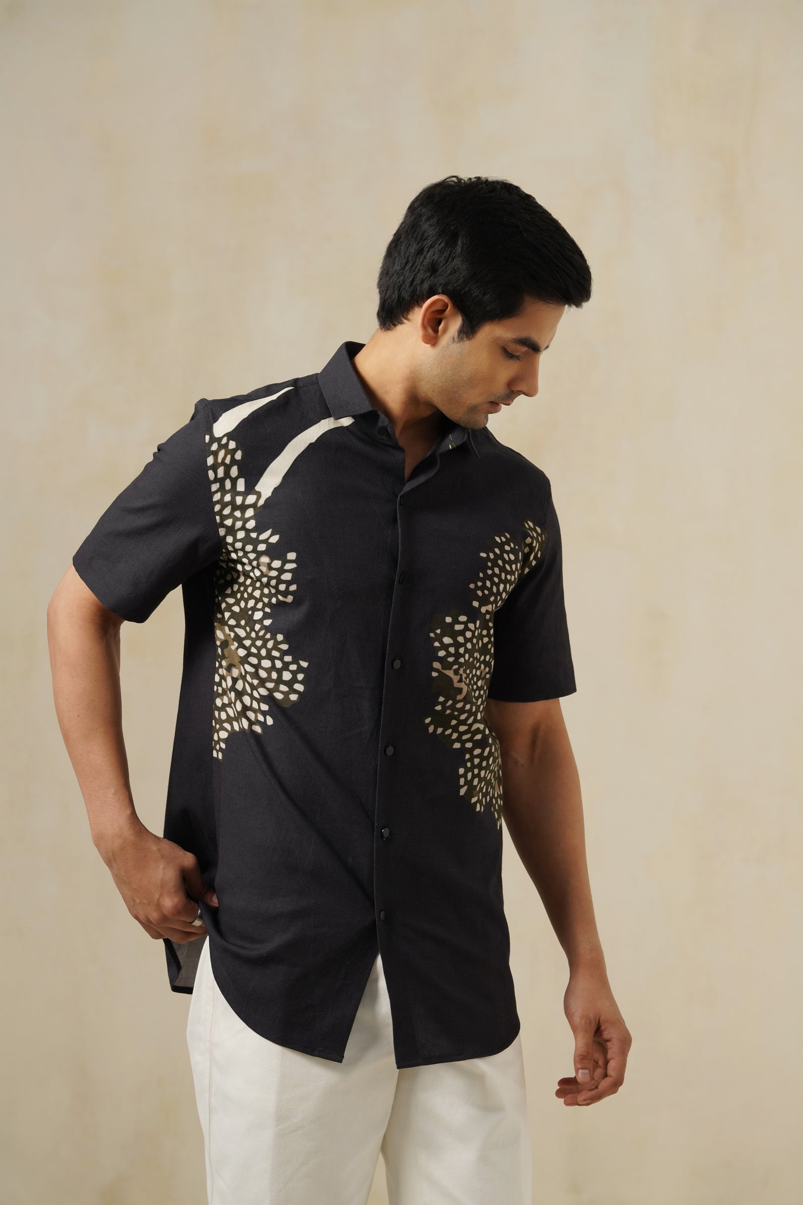 Frag Flow | Men's Printed Cotton-Linen Shirt