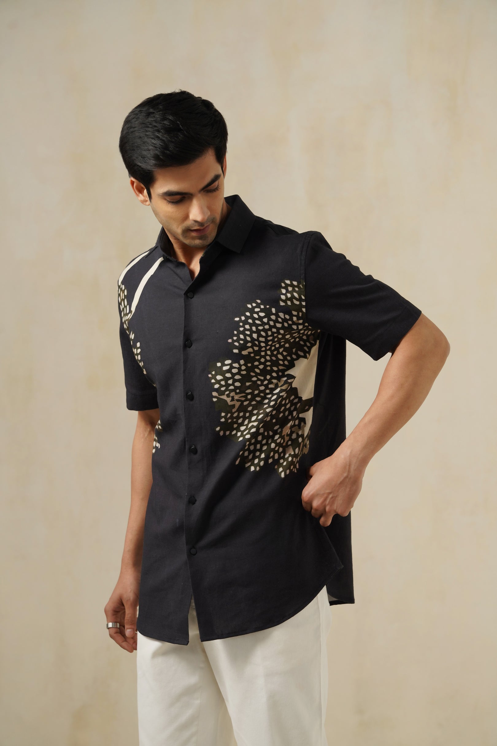 Frag Flow | Men's Printed Cotton-Linen Shirt