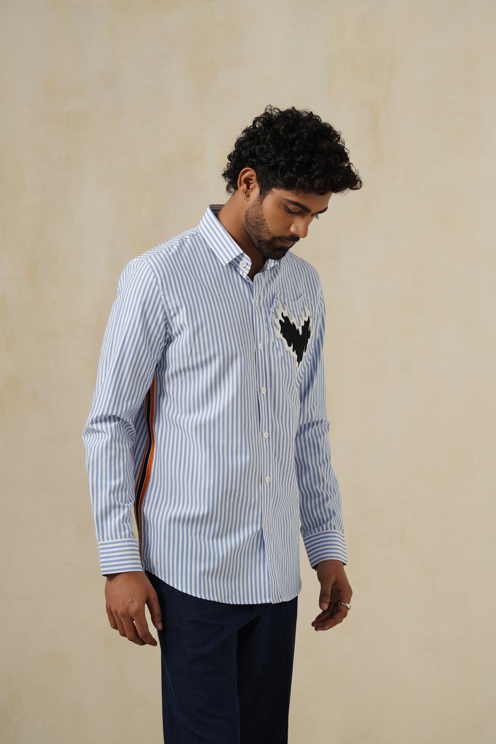 Flaming Heart | Men's Blue Pinstripe Cotton Shirt