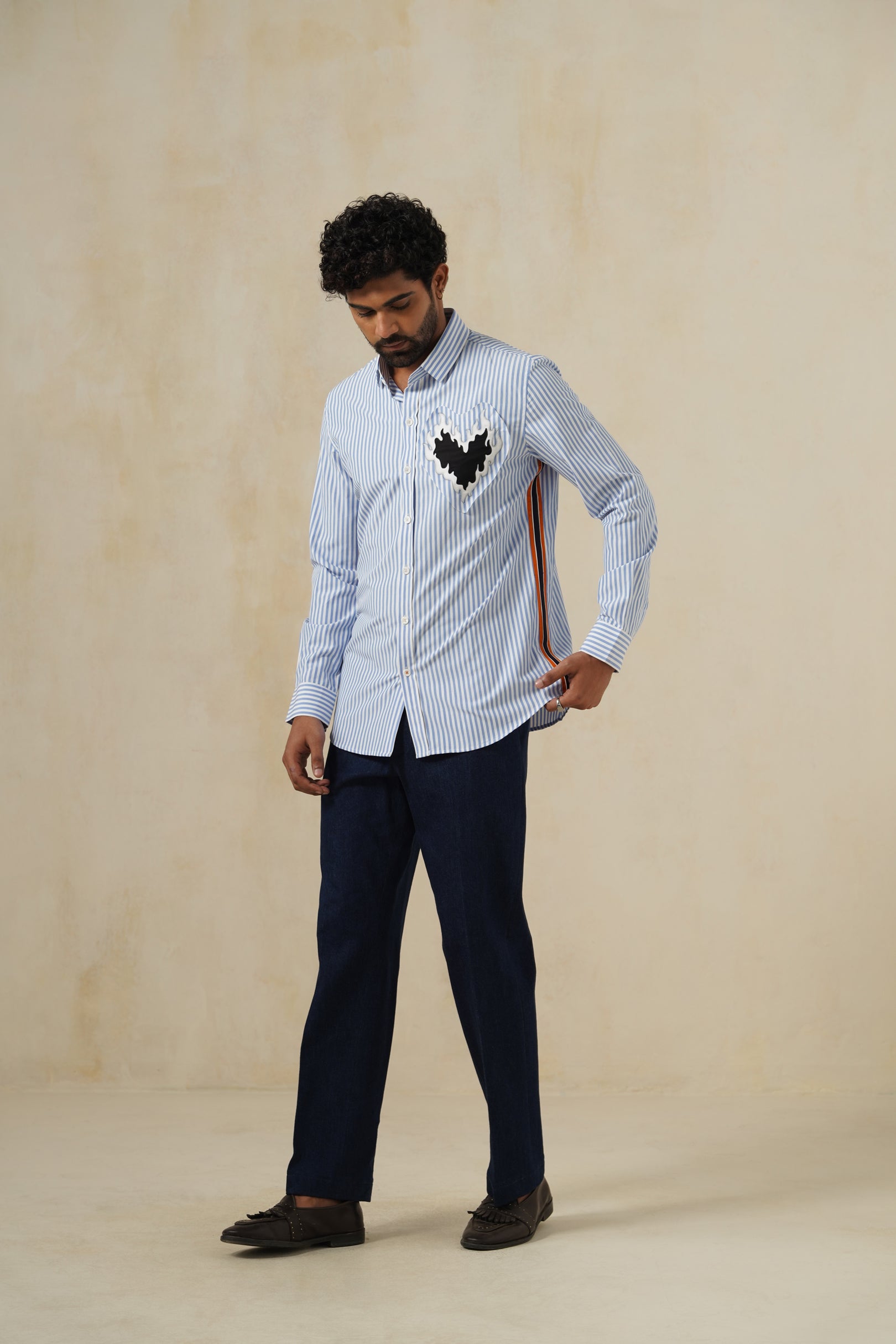 Flaming Heart | Men's Blue Pinstripe Cotton Shirt