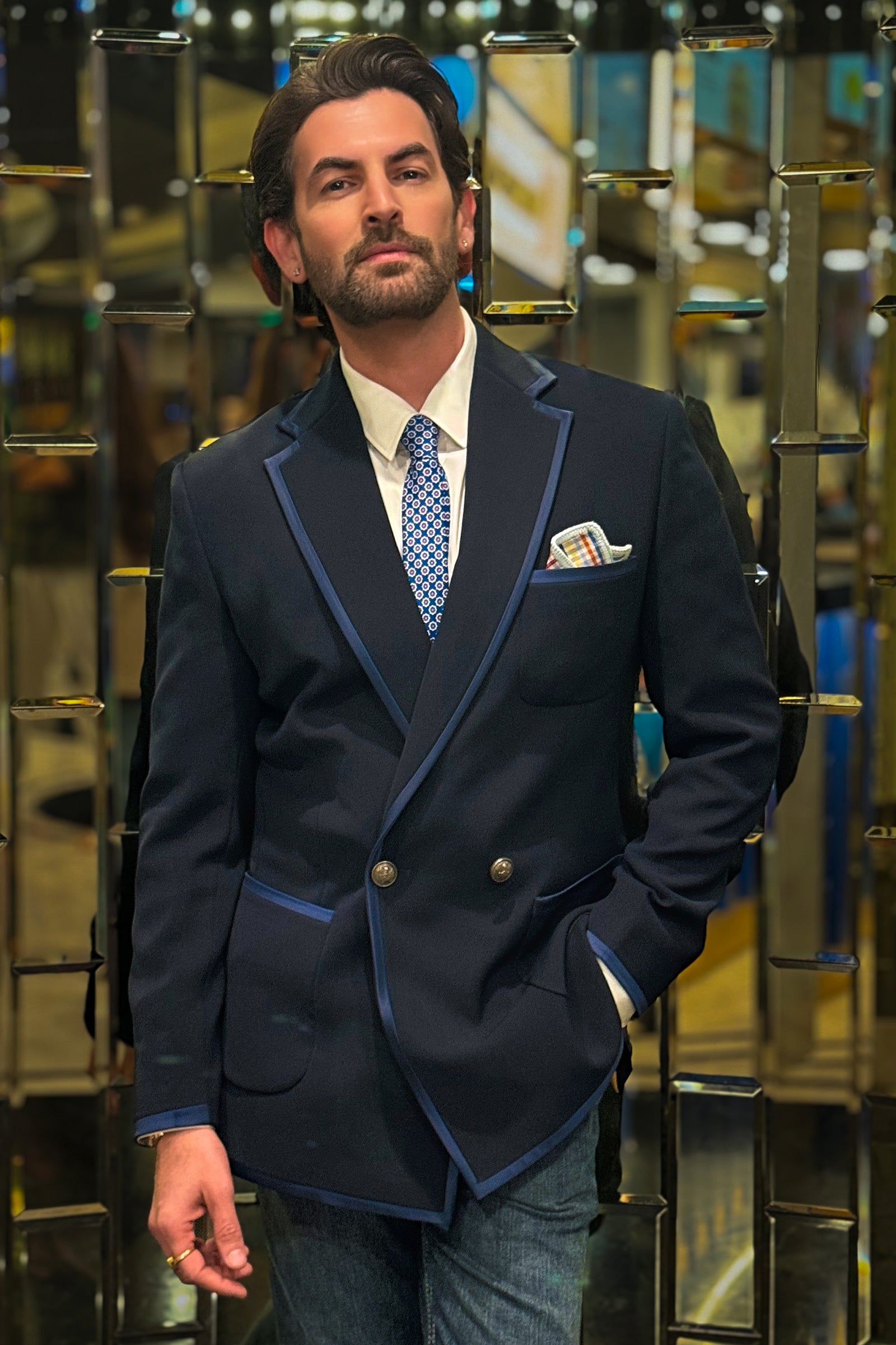 Niel Nitin Mukesh in Navy Piping Blazer