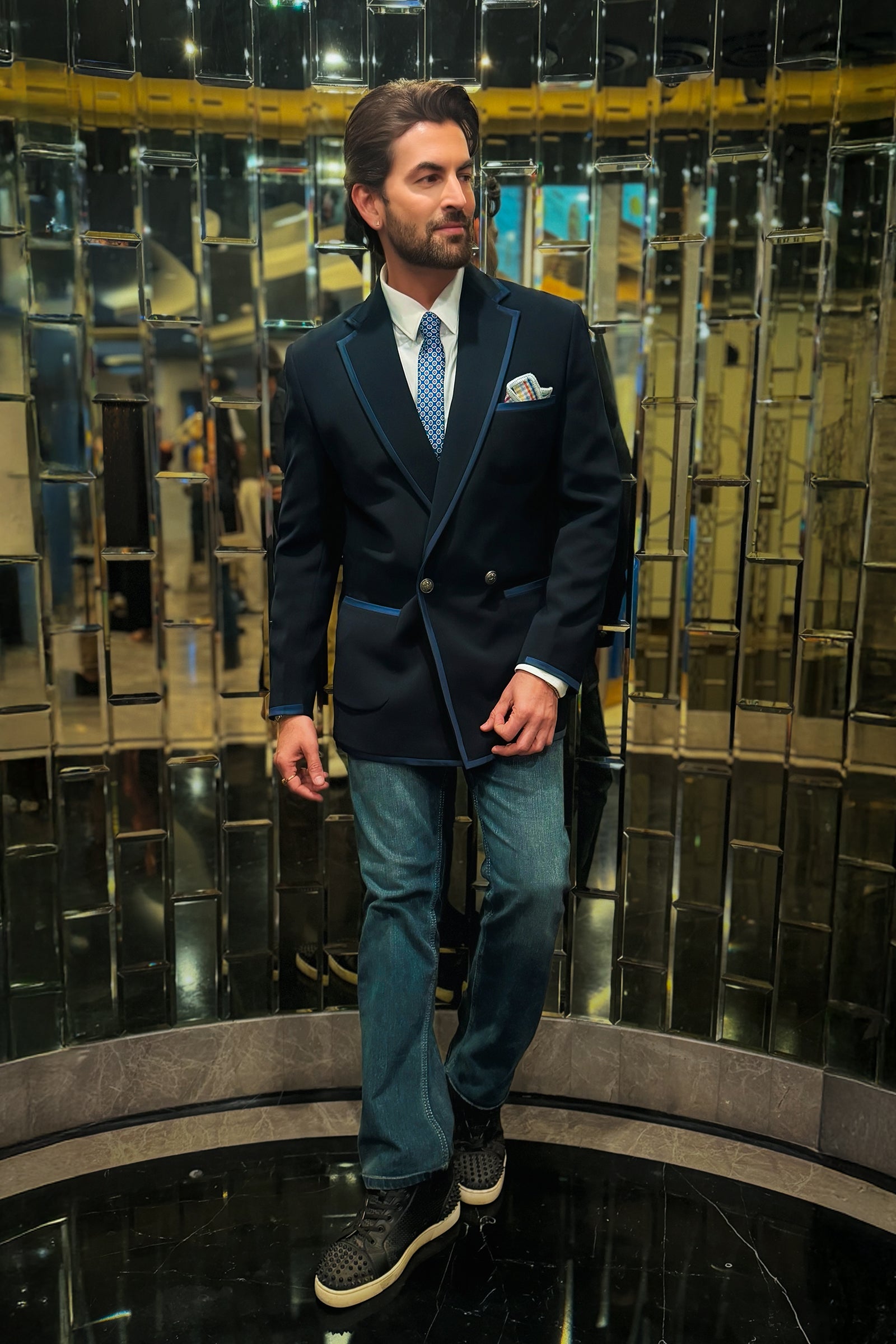 Niel Nitin Mukesh in Navy Piping Blazer