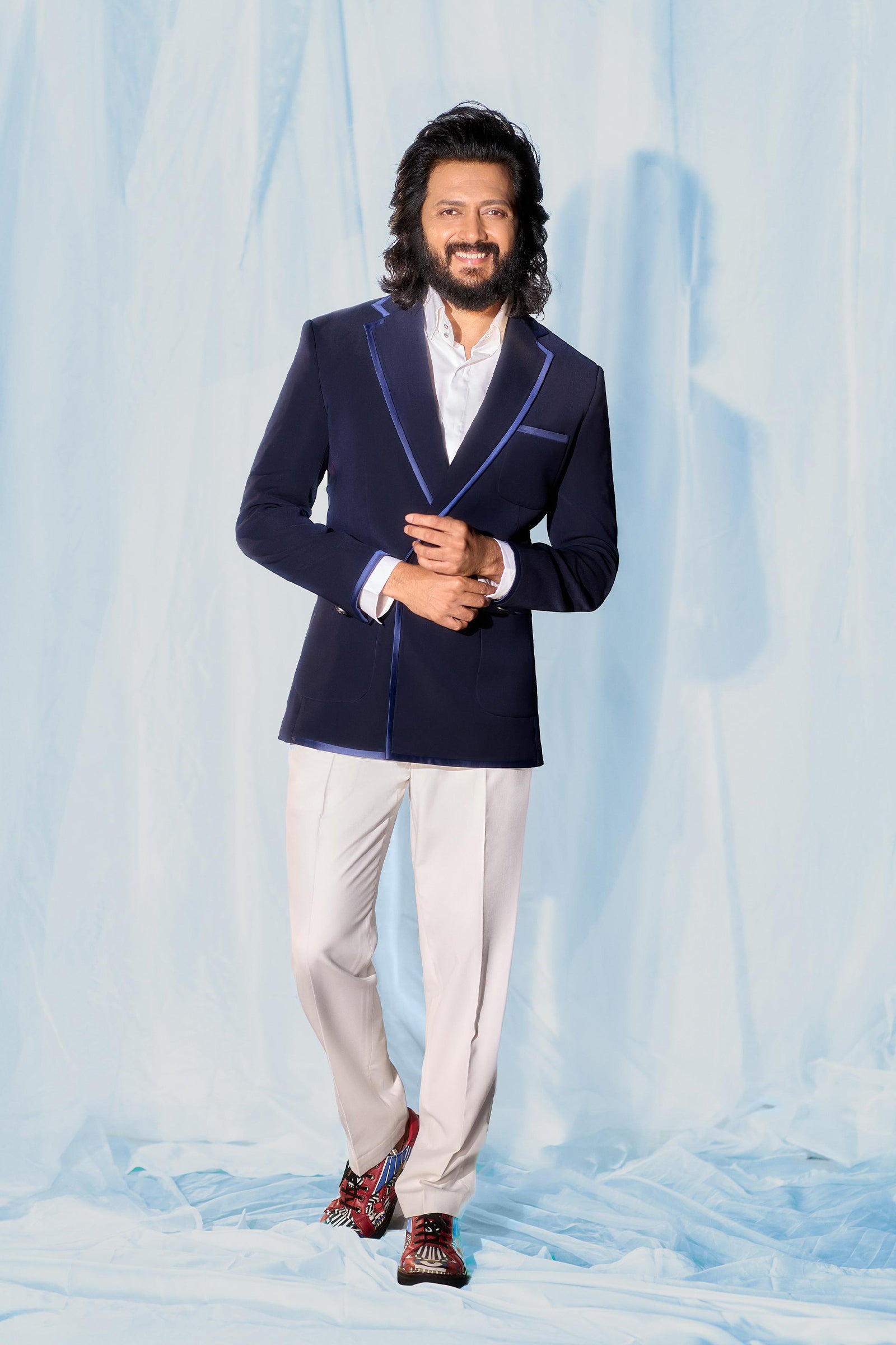 Ritesh Deshmukh in Navy Piping Blazer
