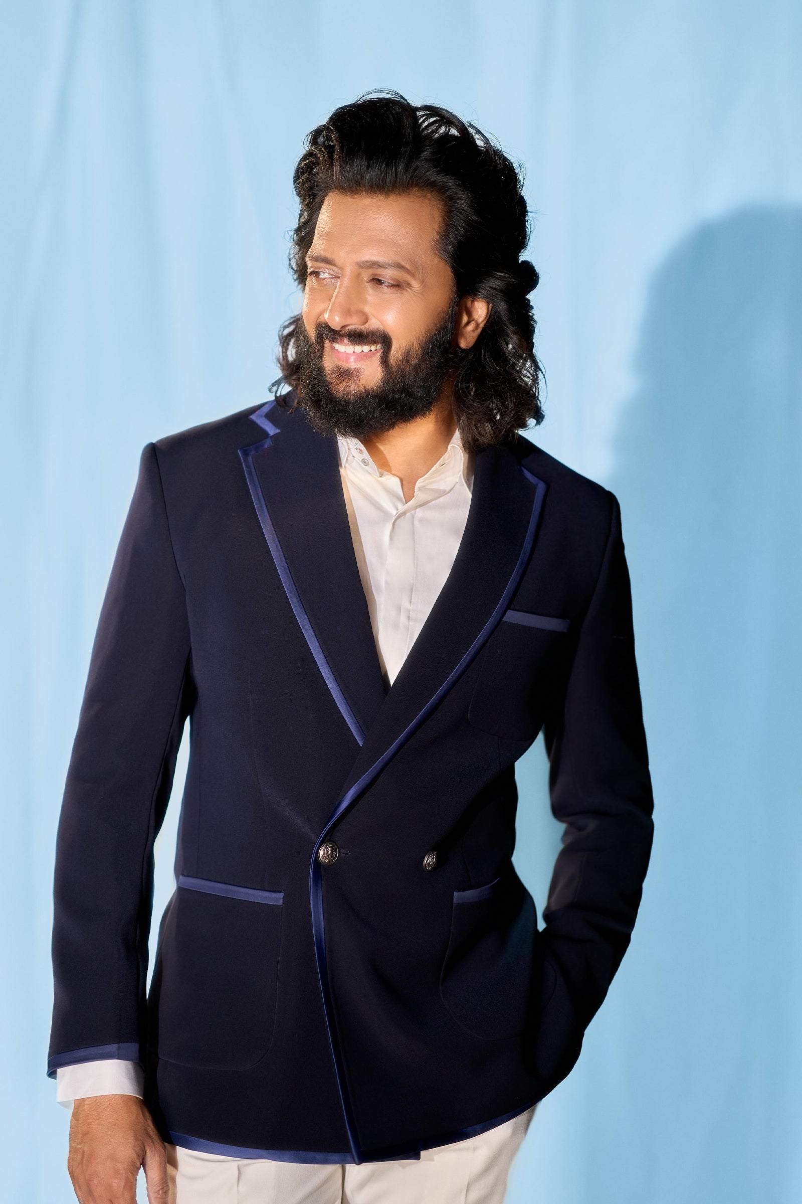 Ritesh Deshmukh in Navy Piping Blazer