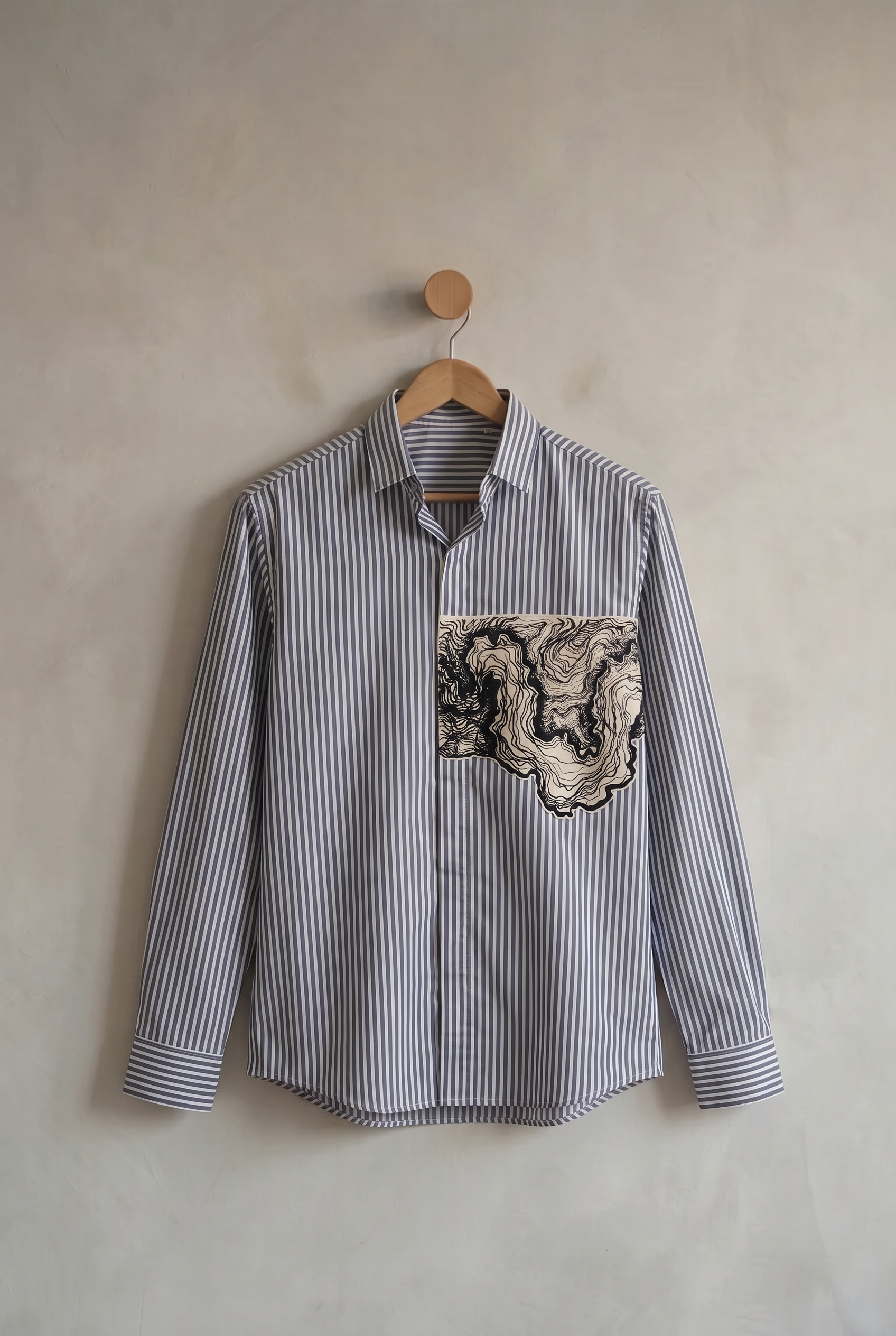 Kanagawa | Men's Pinstripe Emb Cotton Shirt