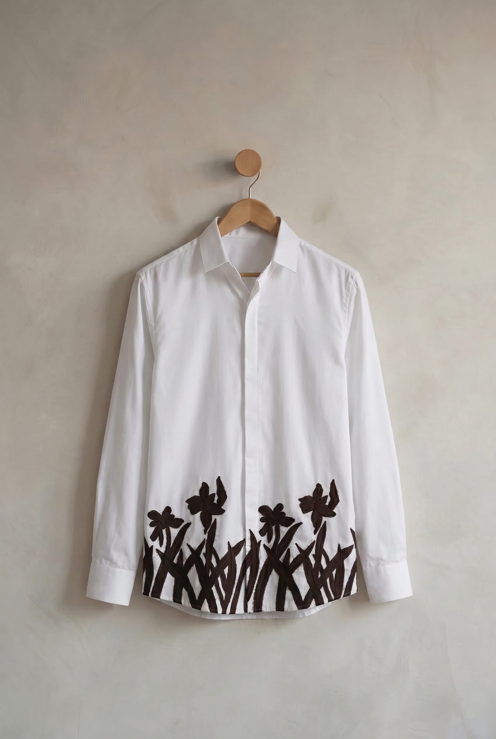 Noir Meadow | Men's Emb Cotton Shirt