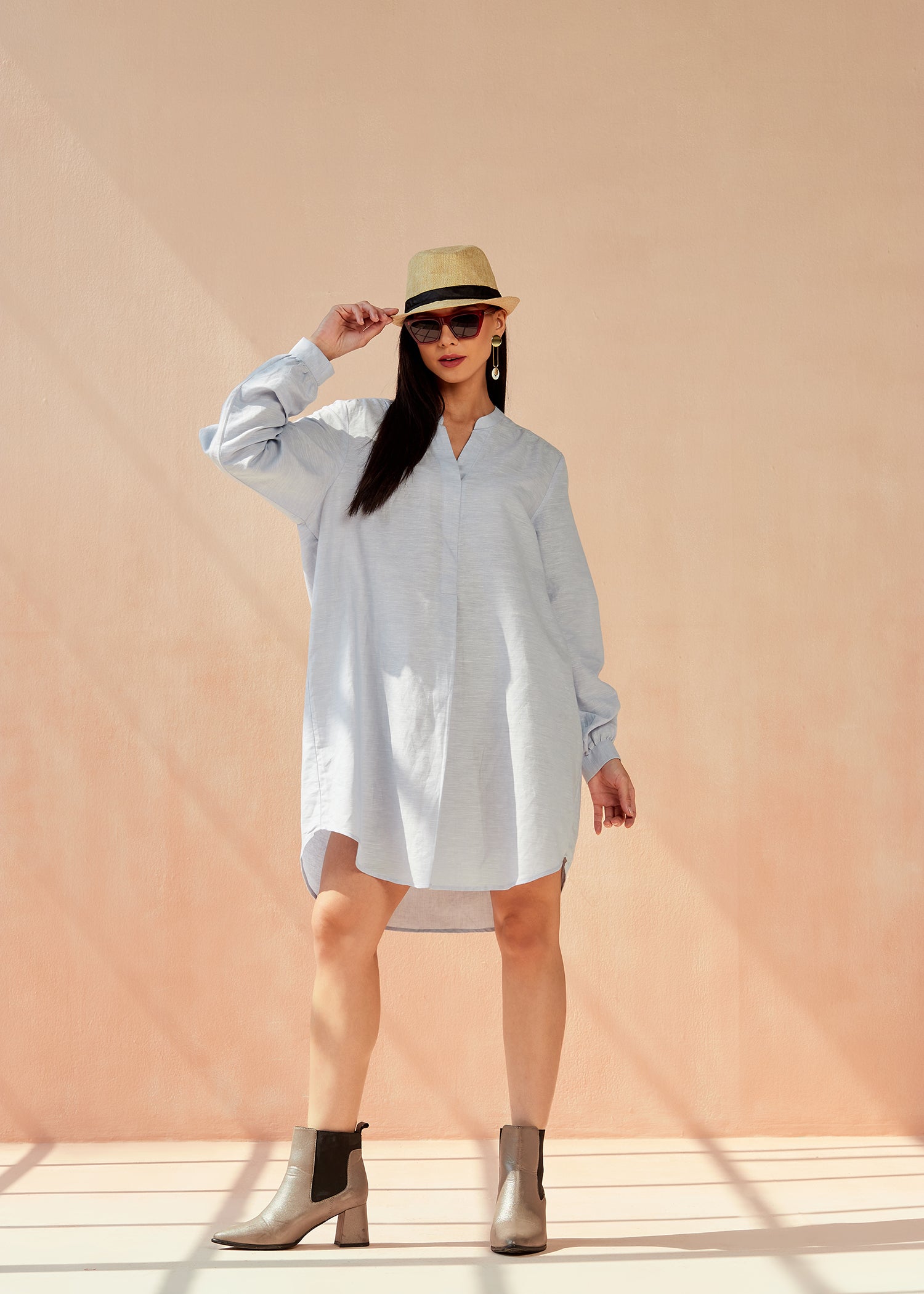 Blue Linen Shirt Dress