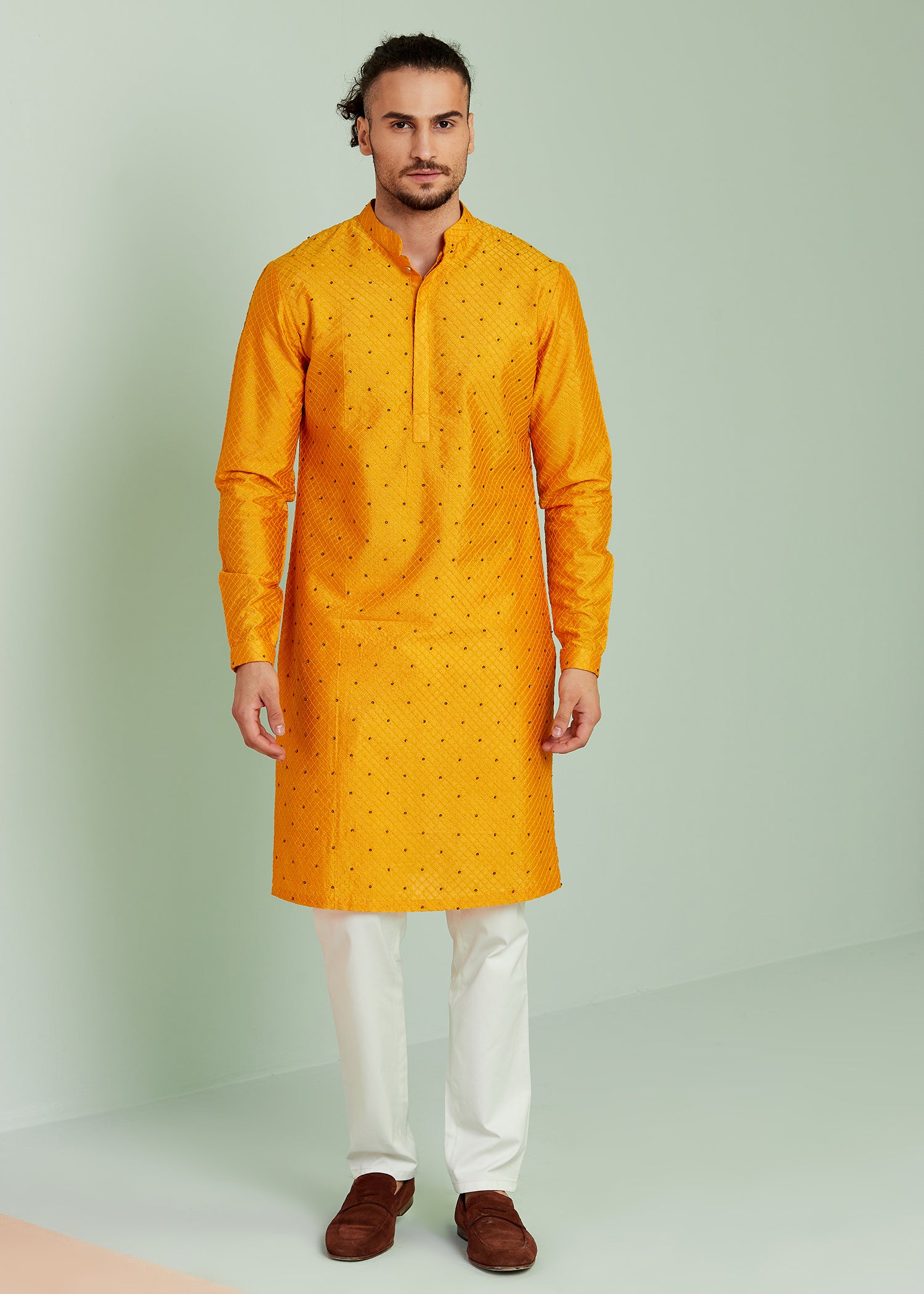 NIGHT SKY KURTA IN MUSTARD YELLOW