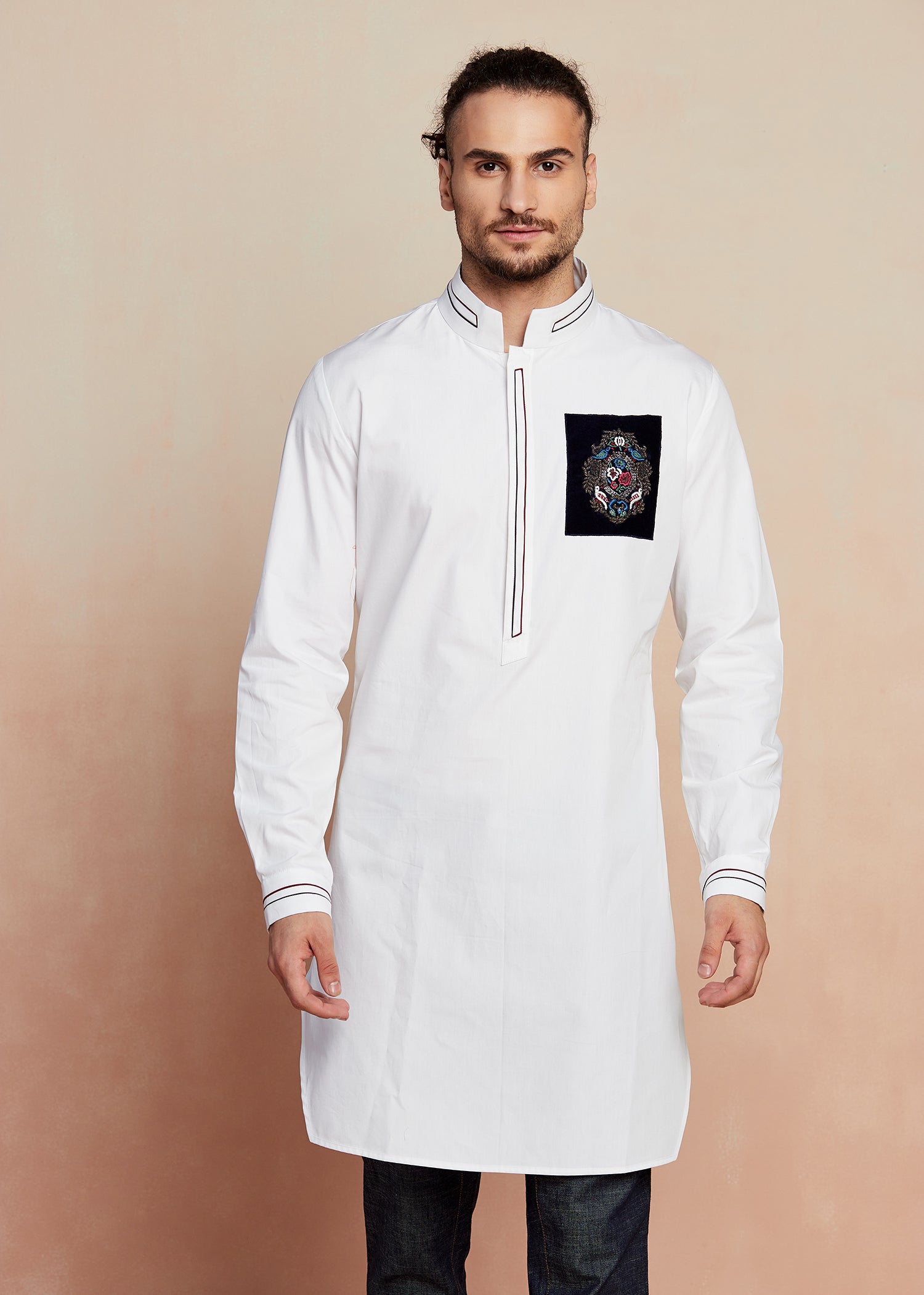 New White Crest Kurta Set