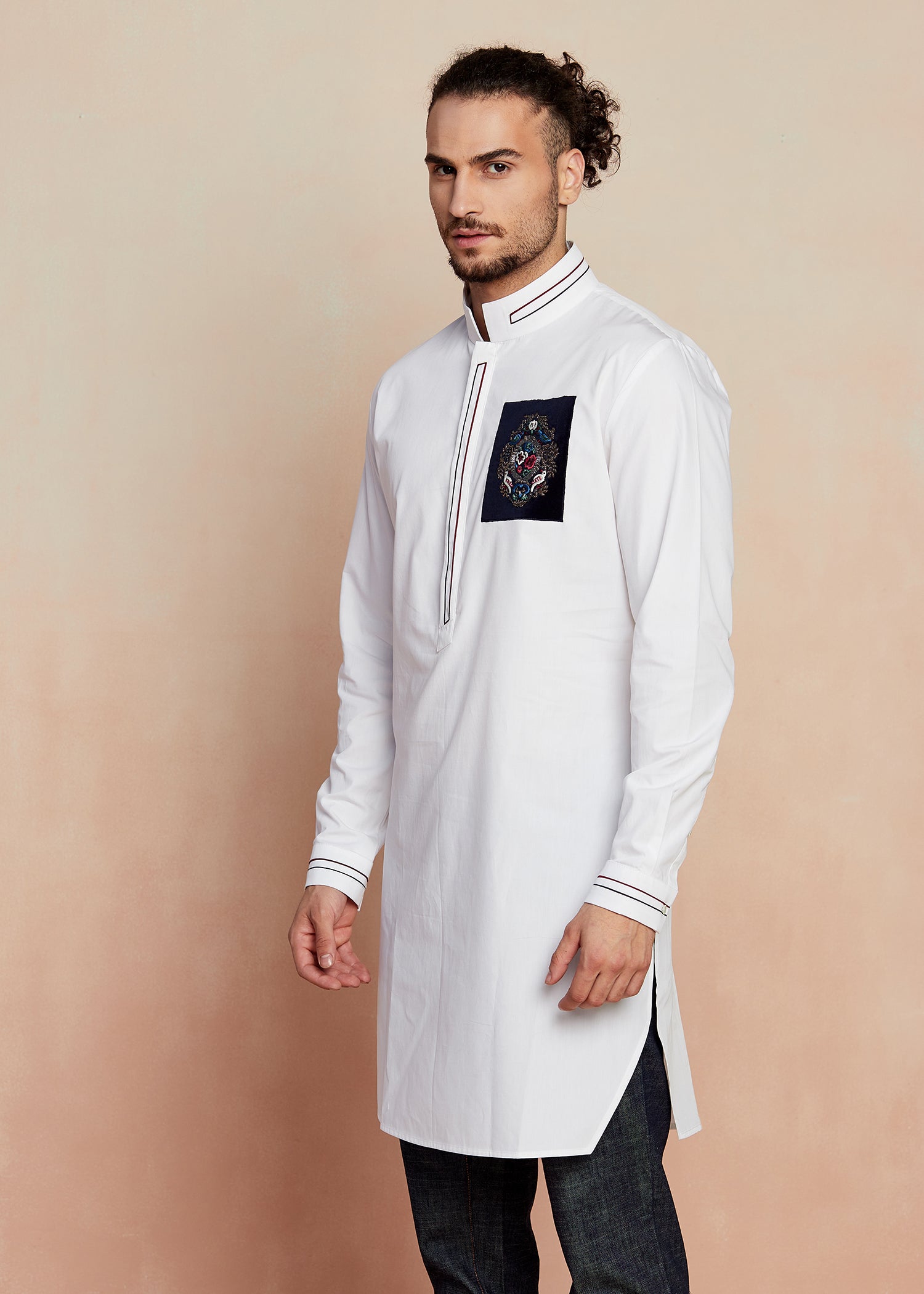 New White Crest Kurta Set