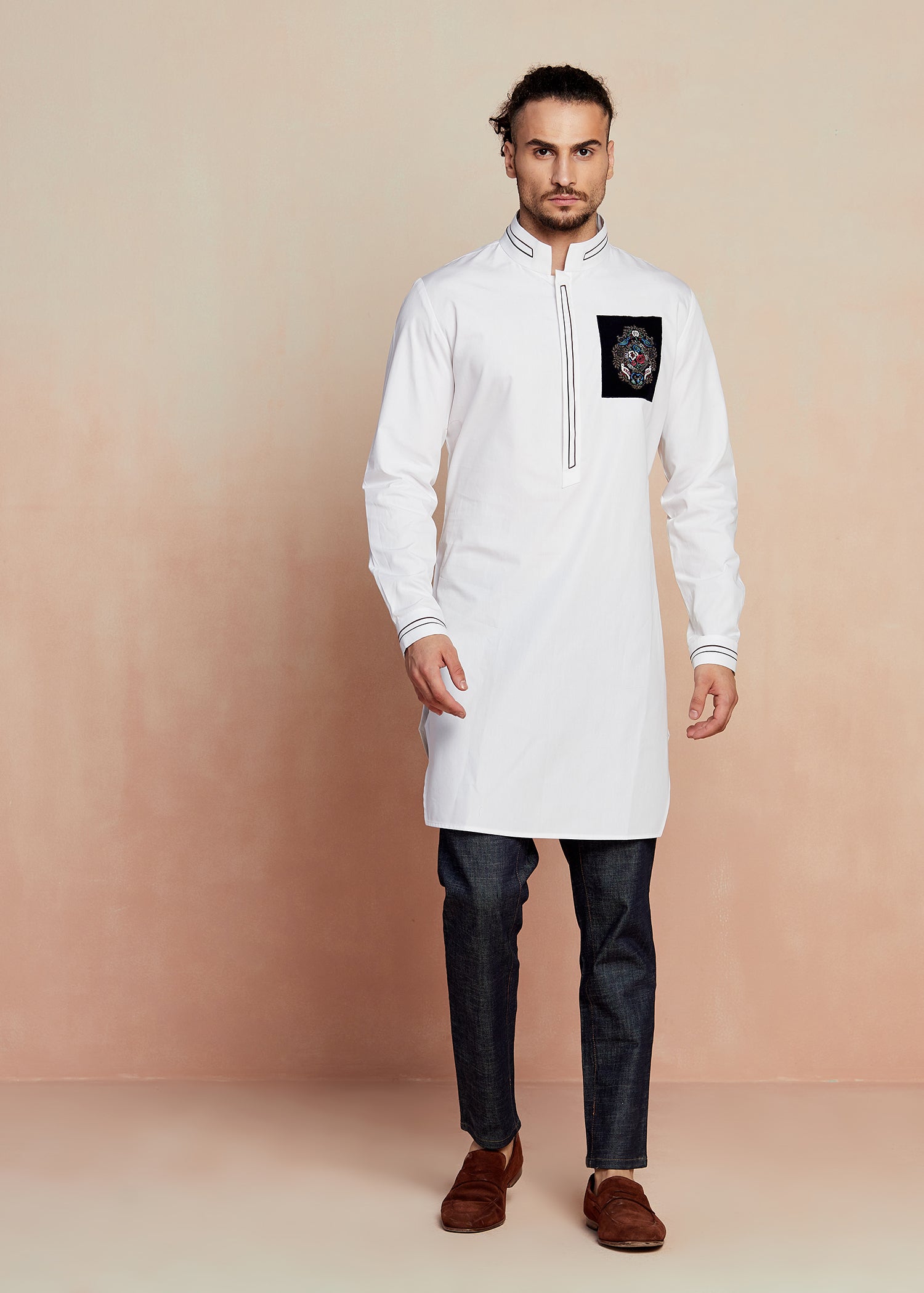 New White Crest Kurta Set