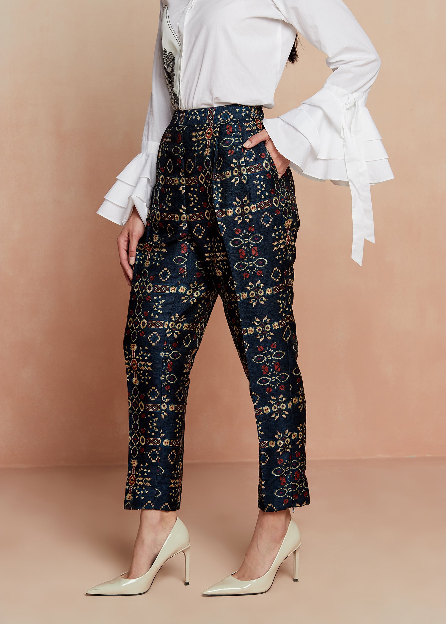 Blue Pleated Pants