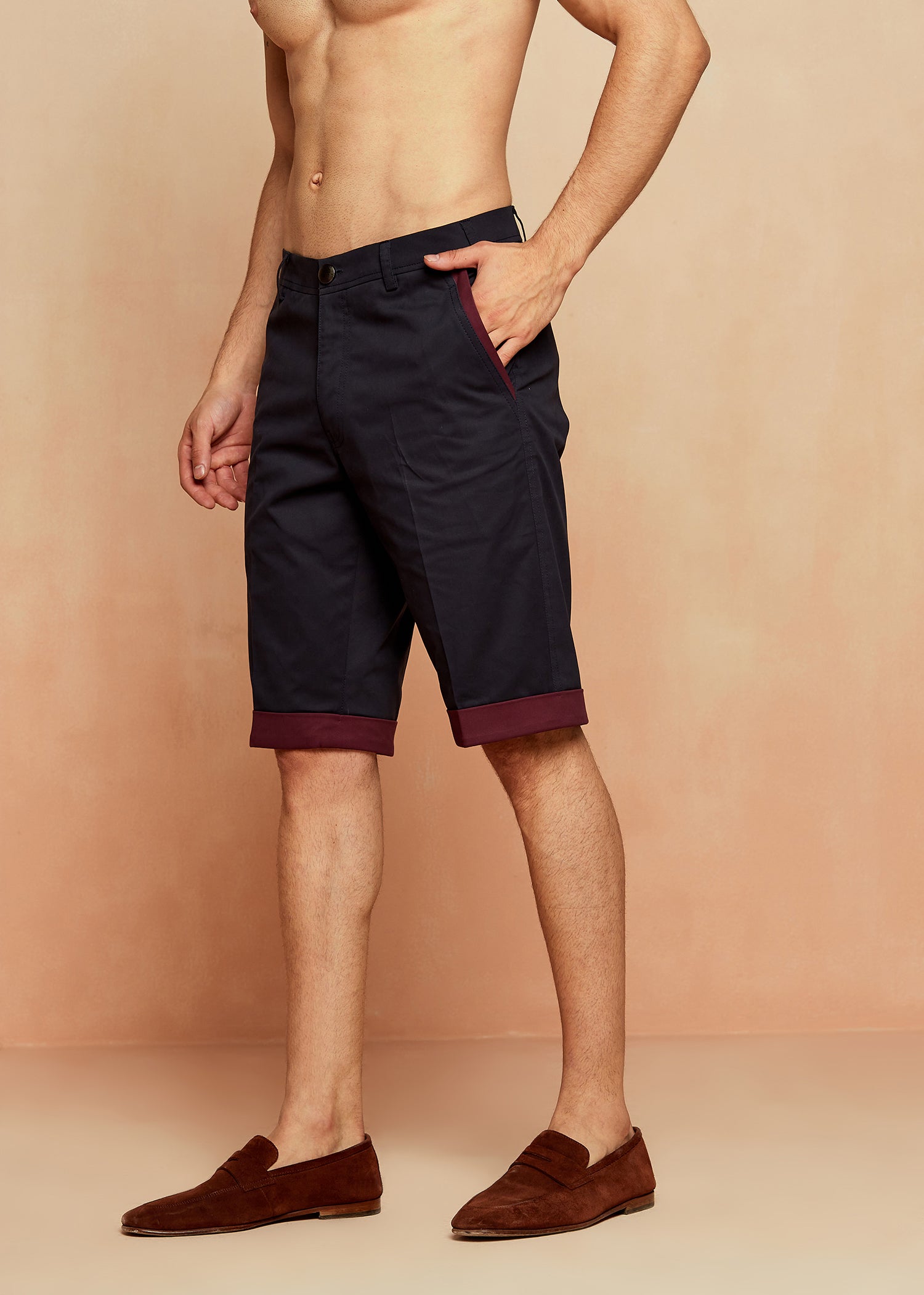 Cotton Color-Bloc Shorts