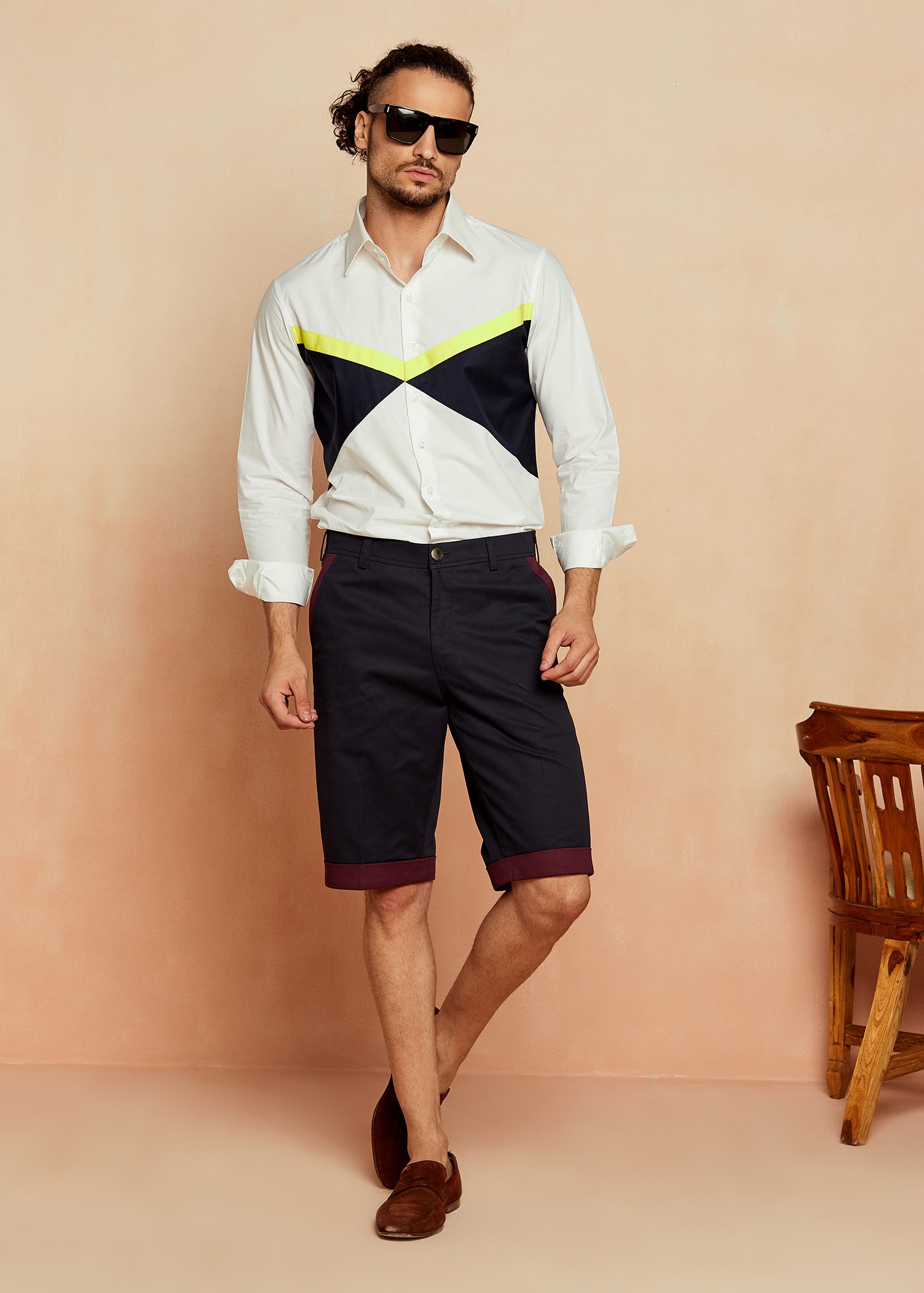 Cotton Color-Bloc Shorts