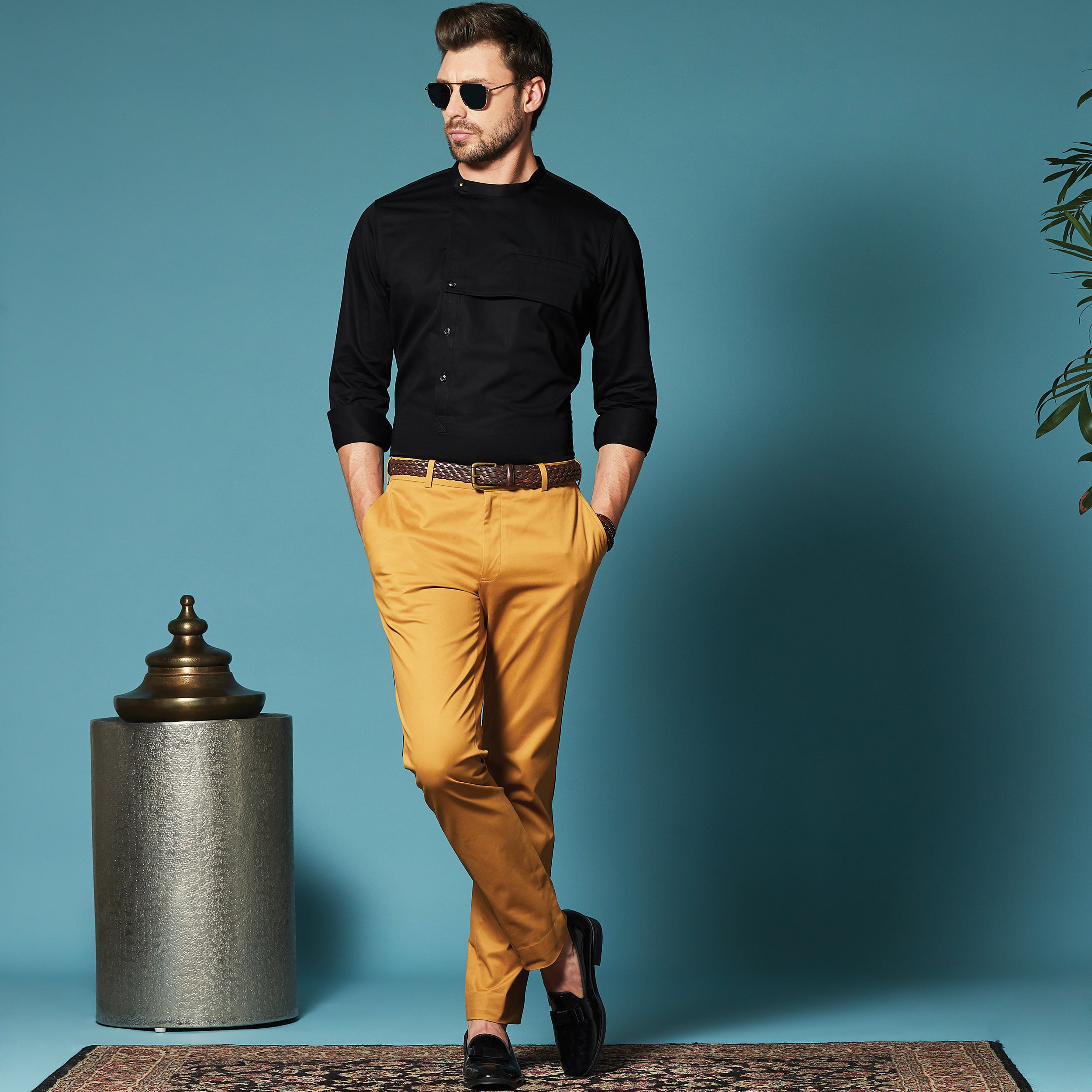Tan Taping Stretch Trousers