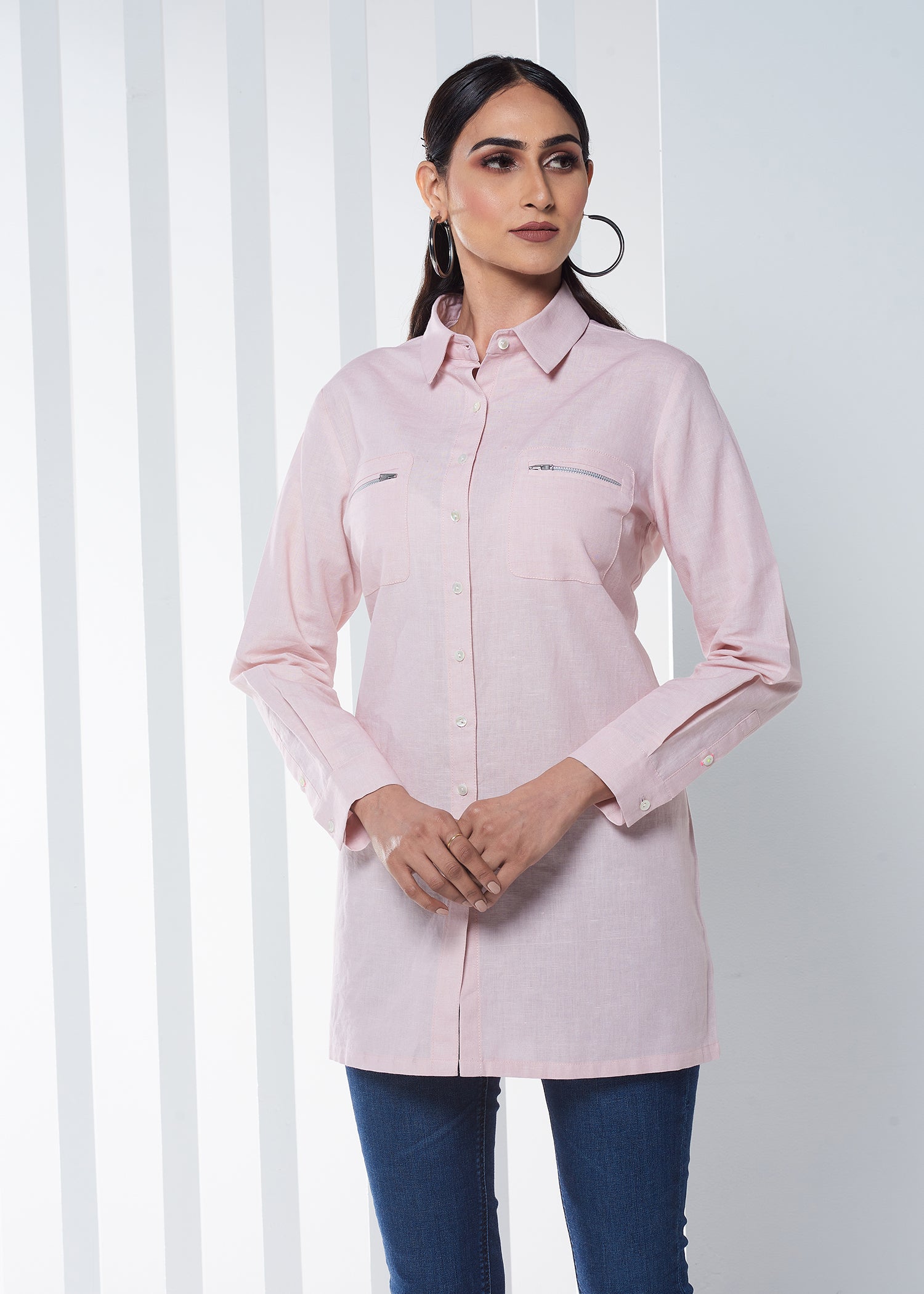 PINK LINEN LONG SHIRT