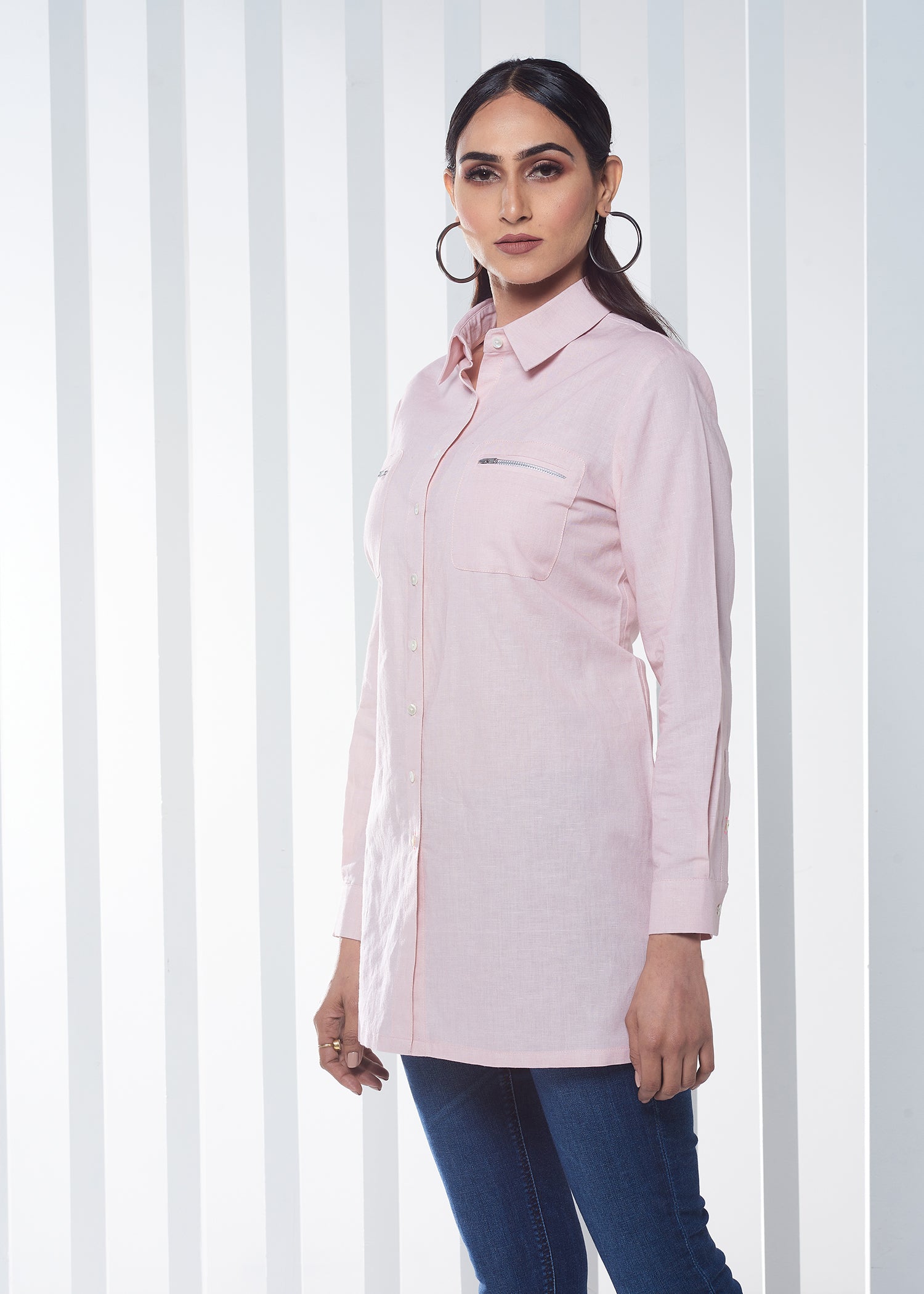 PINK LINEN LONG SHIRT