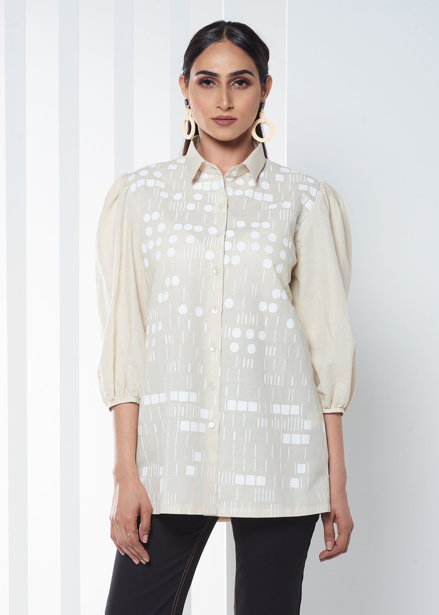 Printed Cotton-Linen Top