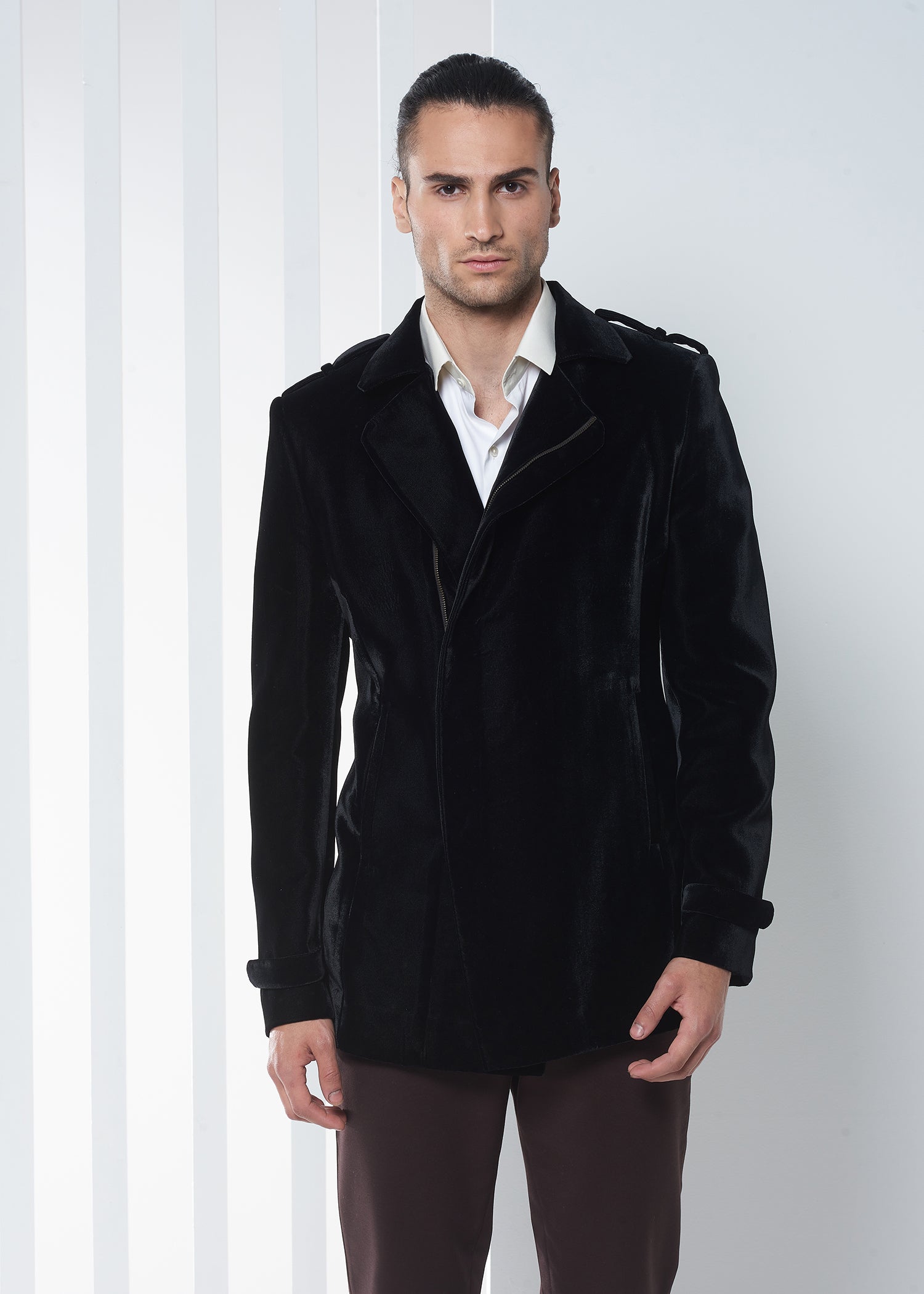 Asymmetrical Zipper Velvet Jacket