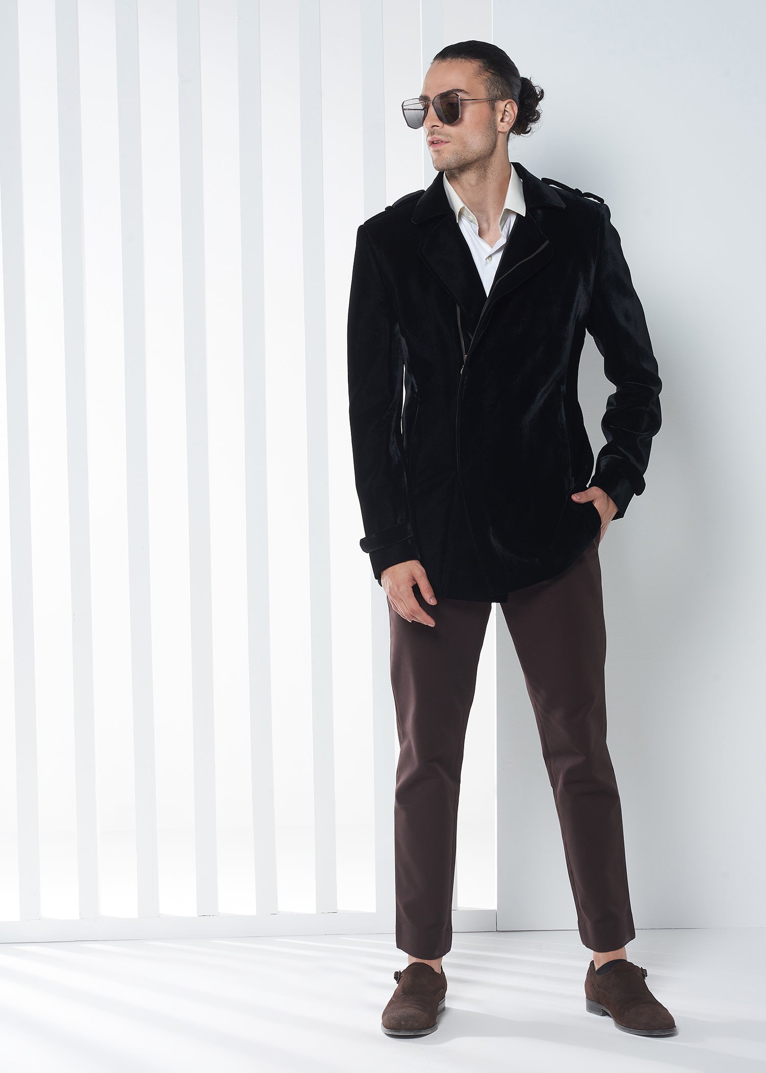 Asymmetrical Zipper Velvet Jacket
