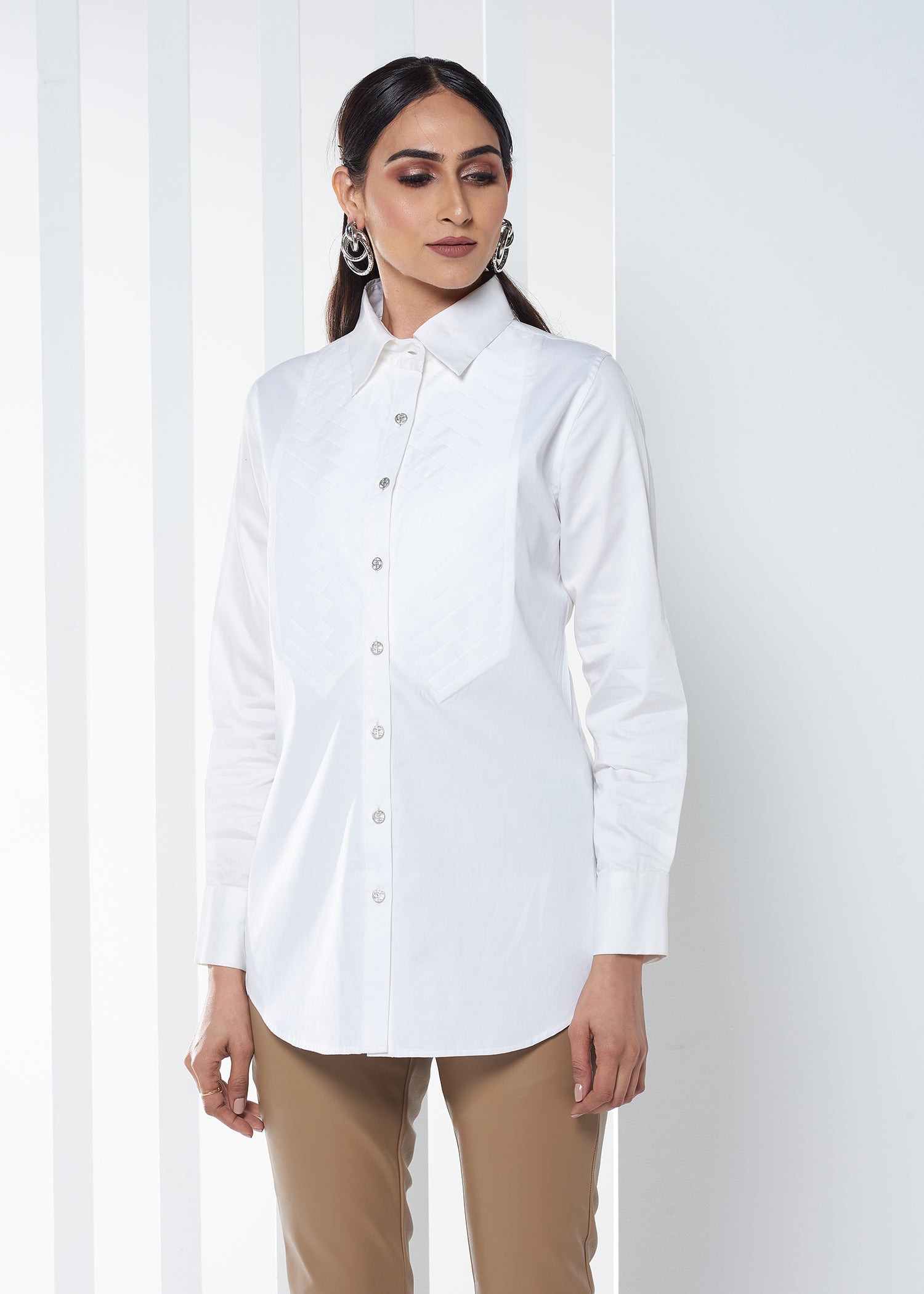 CHEVRON PLEATED SHIRT