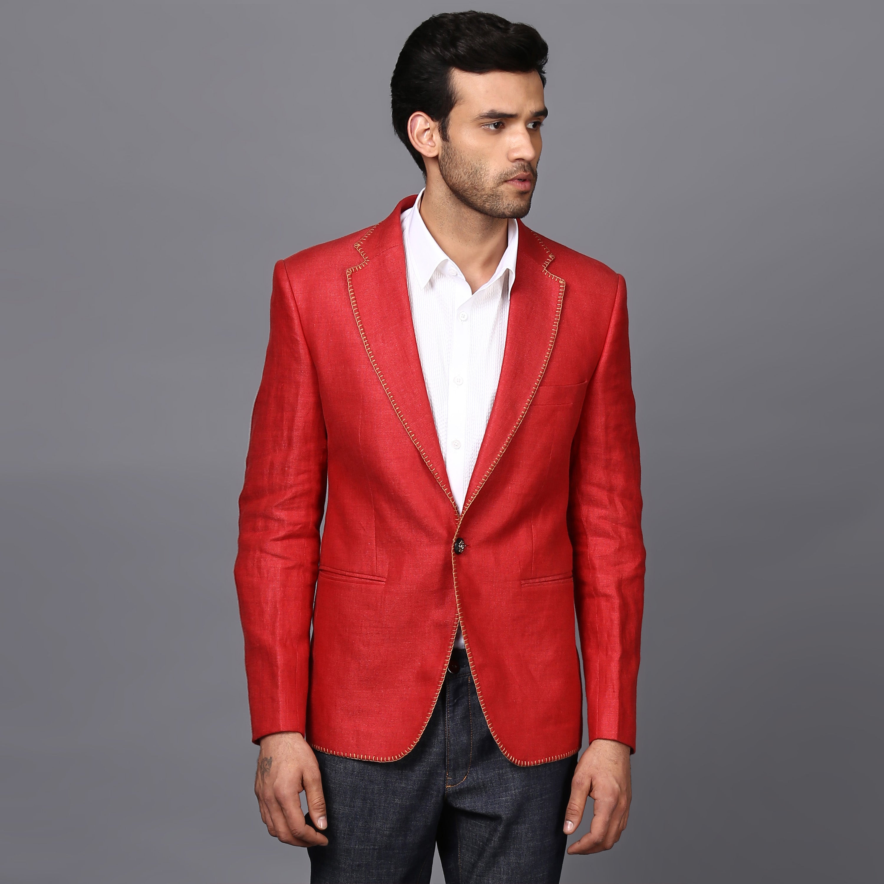 CLASSIC LINEN JACKET IN FERRARI RED