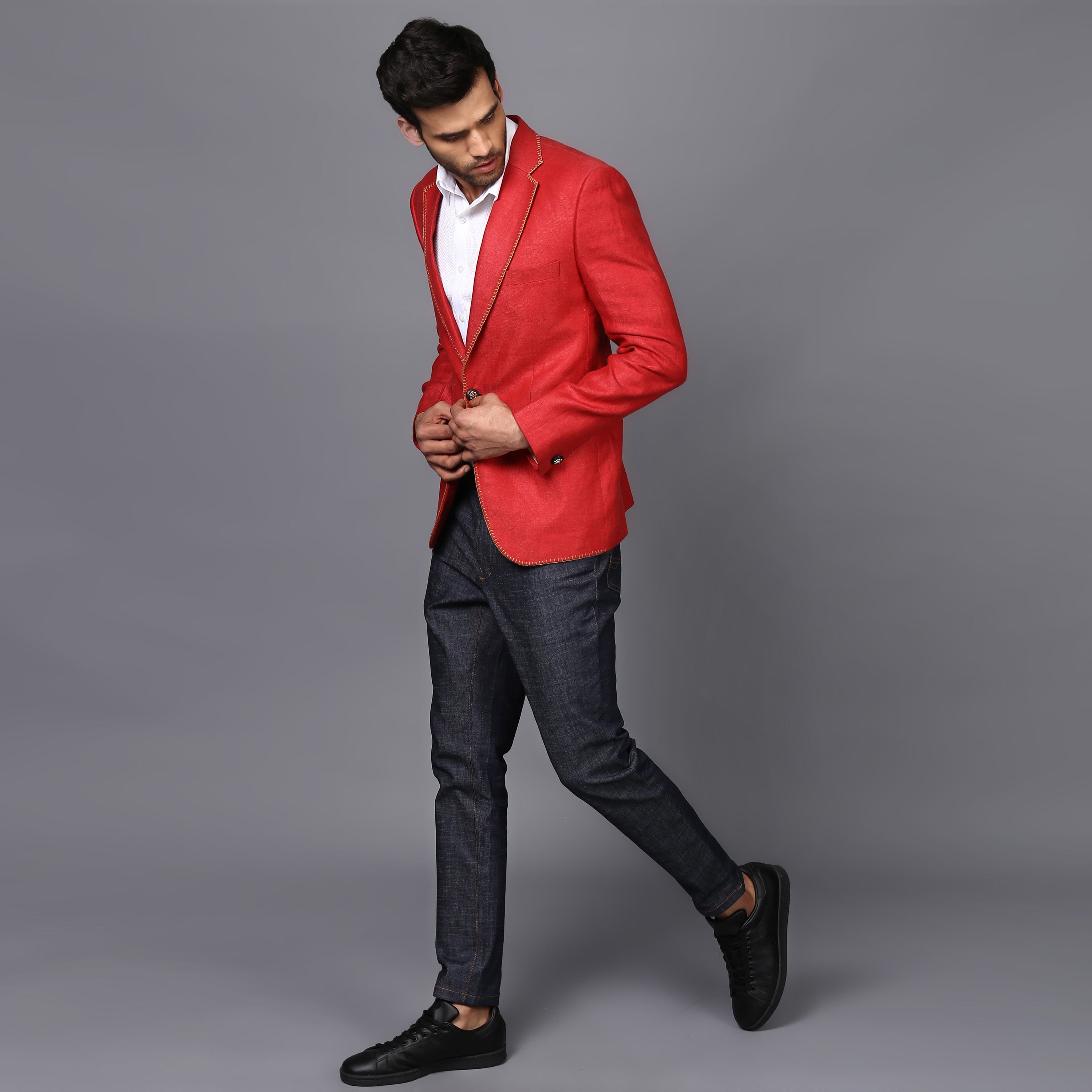 CLASSIC LINEN JACKET IN FERRARI RED